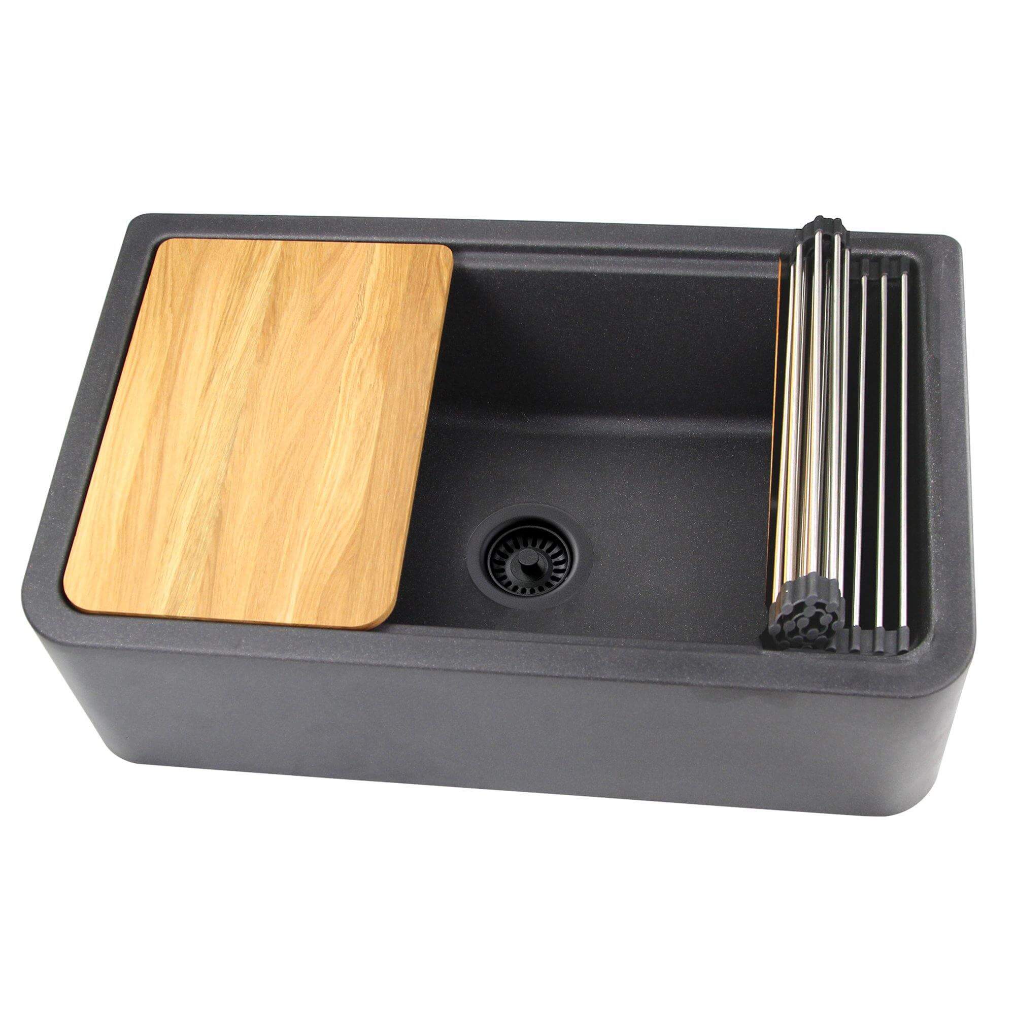 Alternate Image for Nantucket Sinks Rockport 33" Granite Composite Workstation Farmhouse Sink with Accessories, Black, PR3320-APS-BL