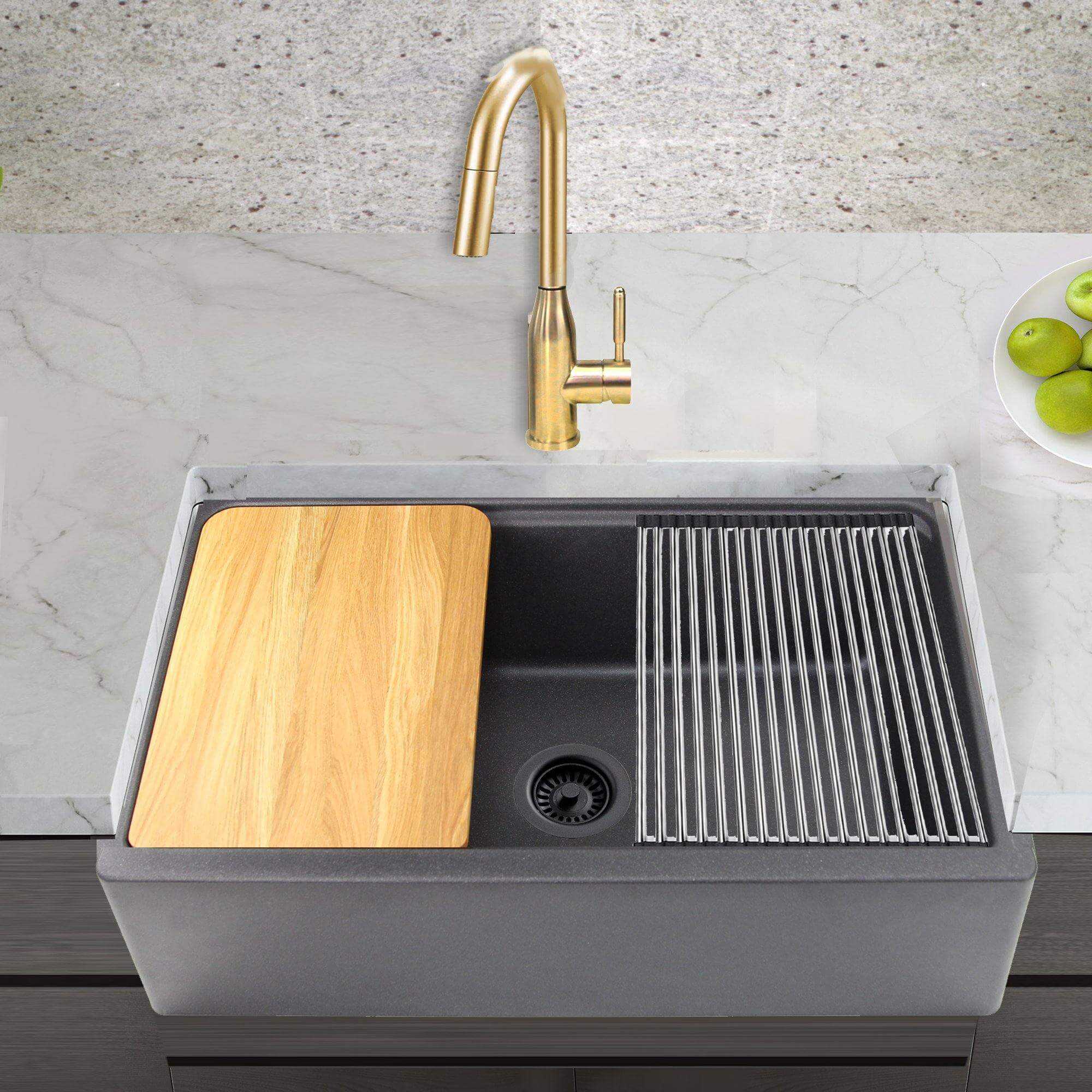 Alternate Image for Nantucket Sinks Rockport 33" Granite Composite Workstation Farmhouse Sink with Accessories, Black, PR3320-APS-BL