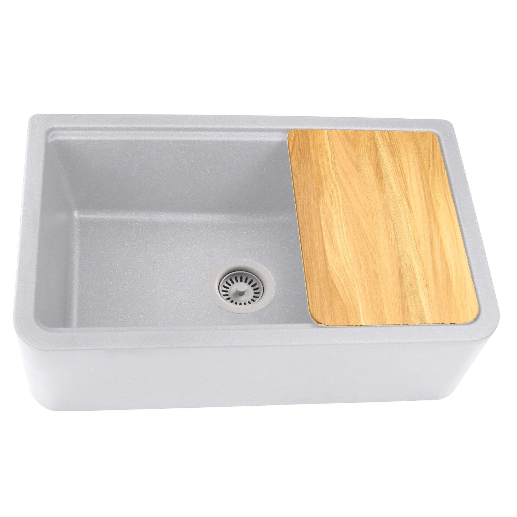 Alternate Image for Nantucket Sinks Rockport 33" Granite Composite Workstation Farmhouse Sink with Accessories, Light Grey, PR3320-APS-G