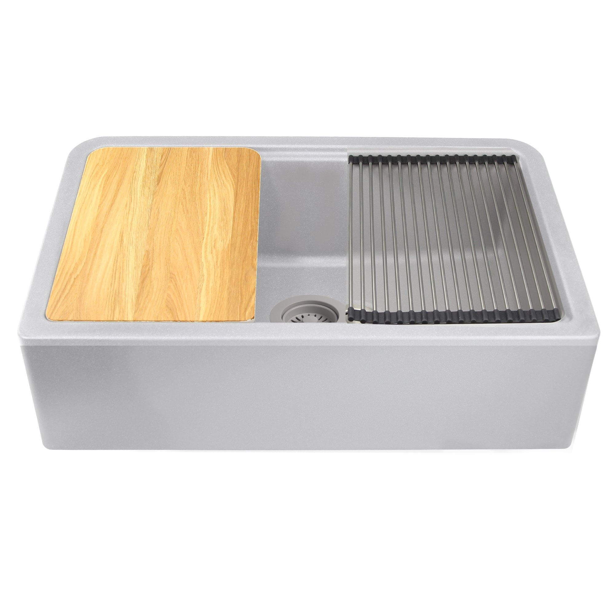 Alternate Image for Nantucket Sinks Rockport 33" Granite Composite Workstation Farmhouse Sink with Accessories, Light Grey, PR3320-APS-G