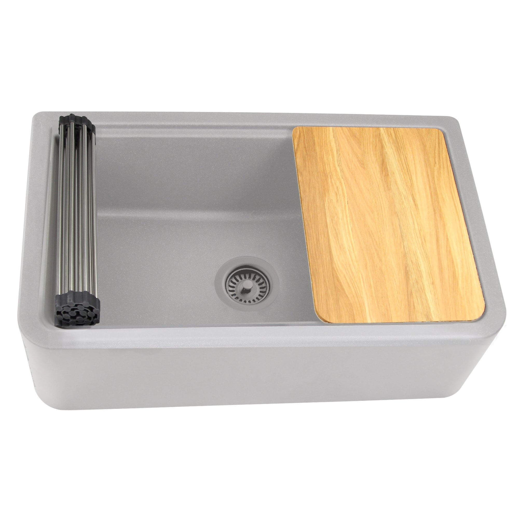Alternate Image for Nantucket Sinks Rockport 33" Granite Composite Workstation Farmhouse Sink with Accessories, Light Grey, PR3320-APS-G