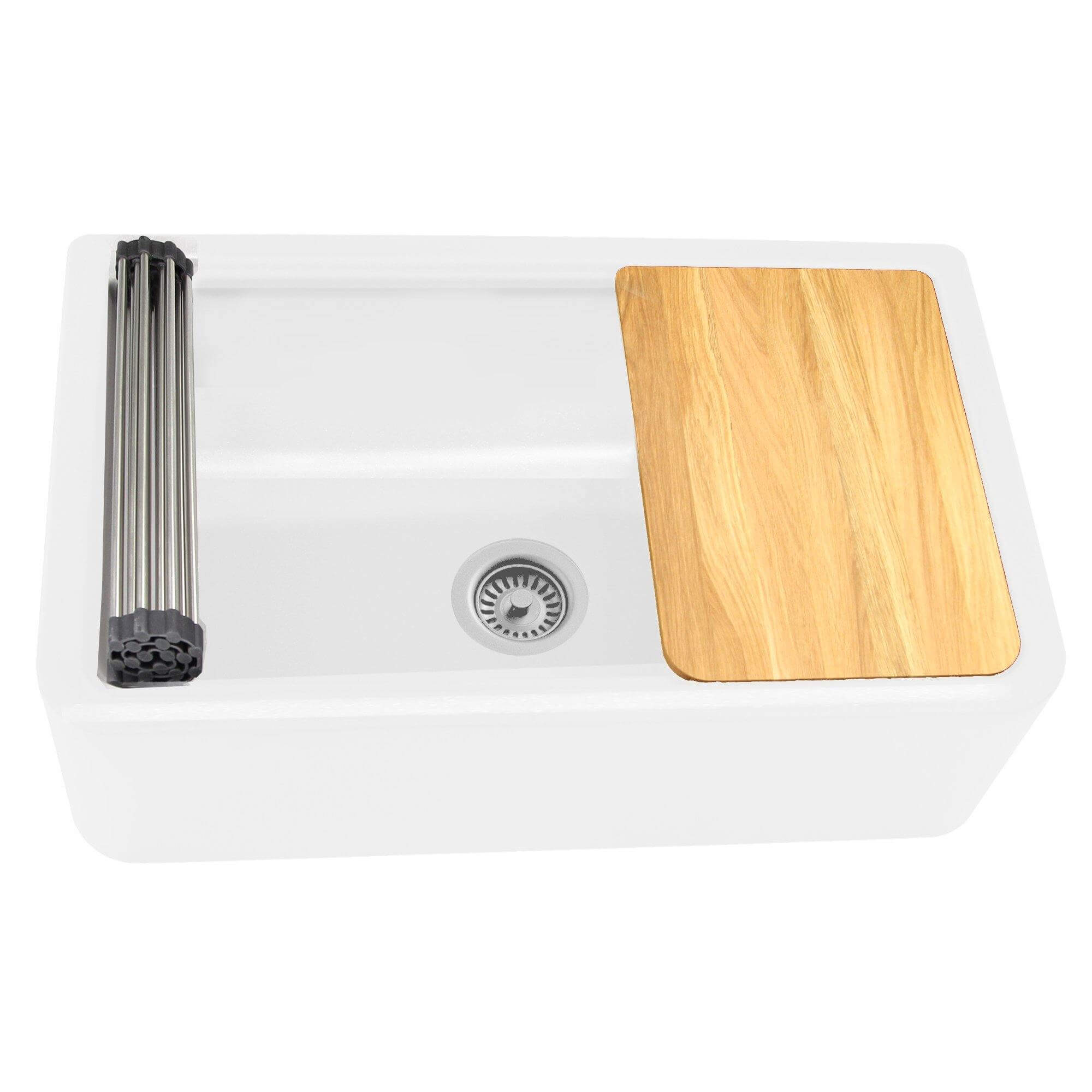 Alternate Image for Nantucket Sinks Rockport 33" Granite Composite Workstation Farmhouse Sink with Accessories, White, PR3320-APS-W
