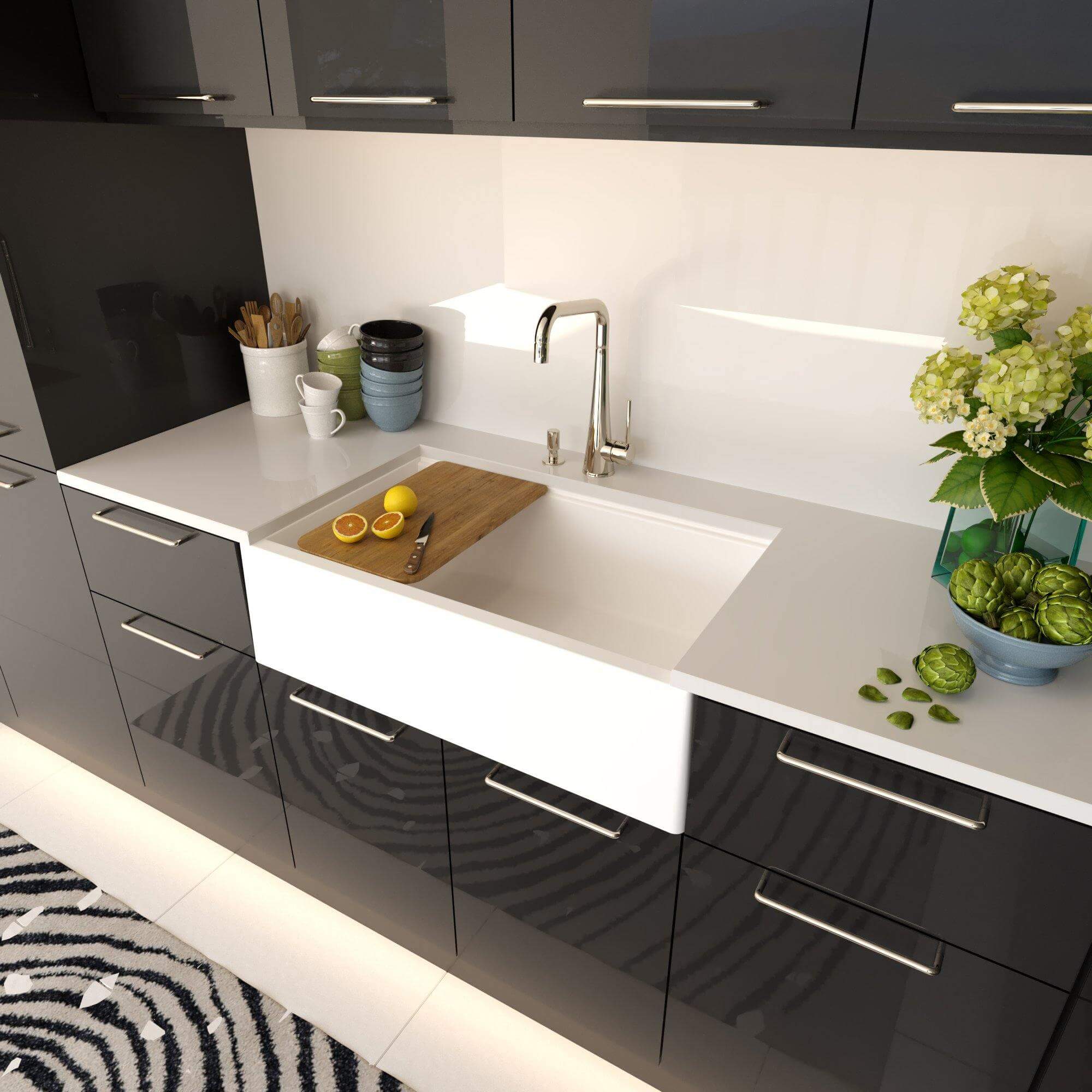 Alternate Image for Nantucket Sinks Rockport 33" Granite Composite Workstation Farmhouse Sink with Accessories, White, PR3320-APS-W
