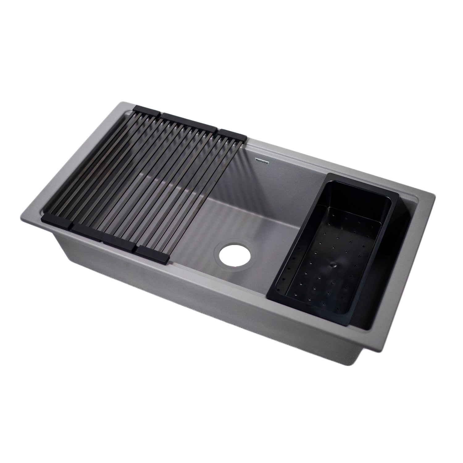 Nantucket Sinks Plymouth 34" Undermount Granite Composite Workstation Kitchen Sink with Accessories, Titanium Grey, PR3419-TI-UM
