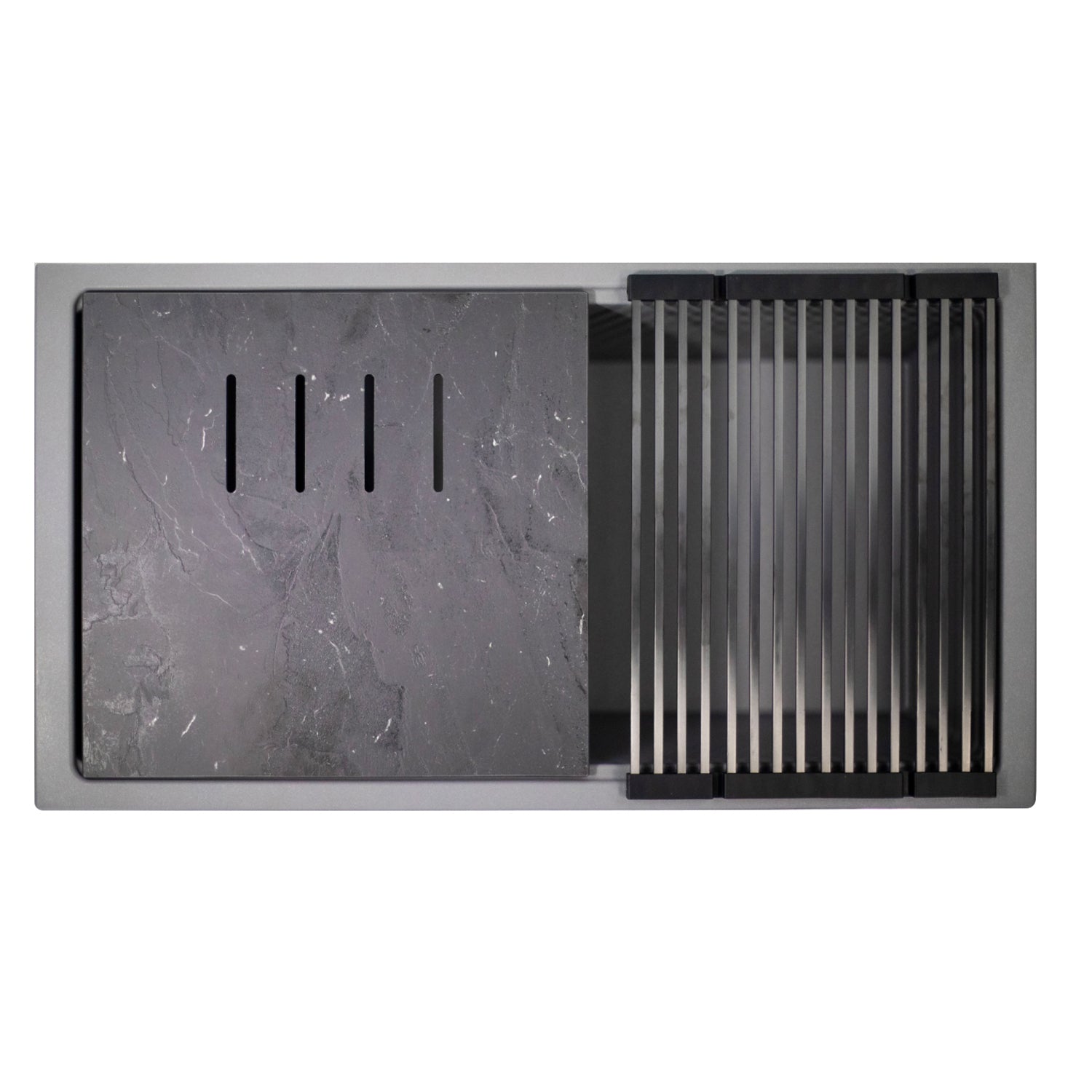 Nantucket Sinks Plymouth 34" Undermount Granite Composite Workstation Kitchen Sink with Accessories, Titanium Grey, PR3419-TI-UM