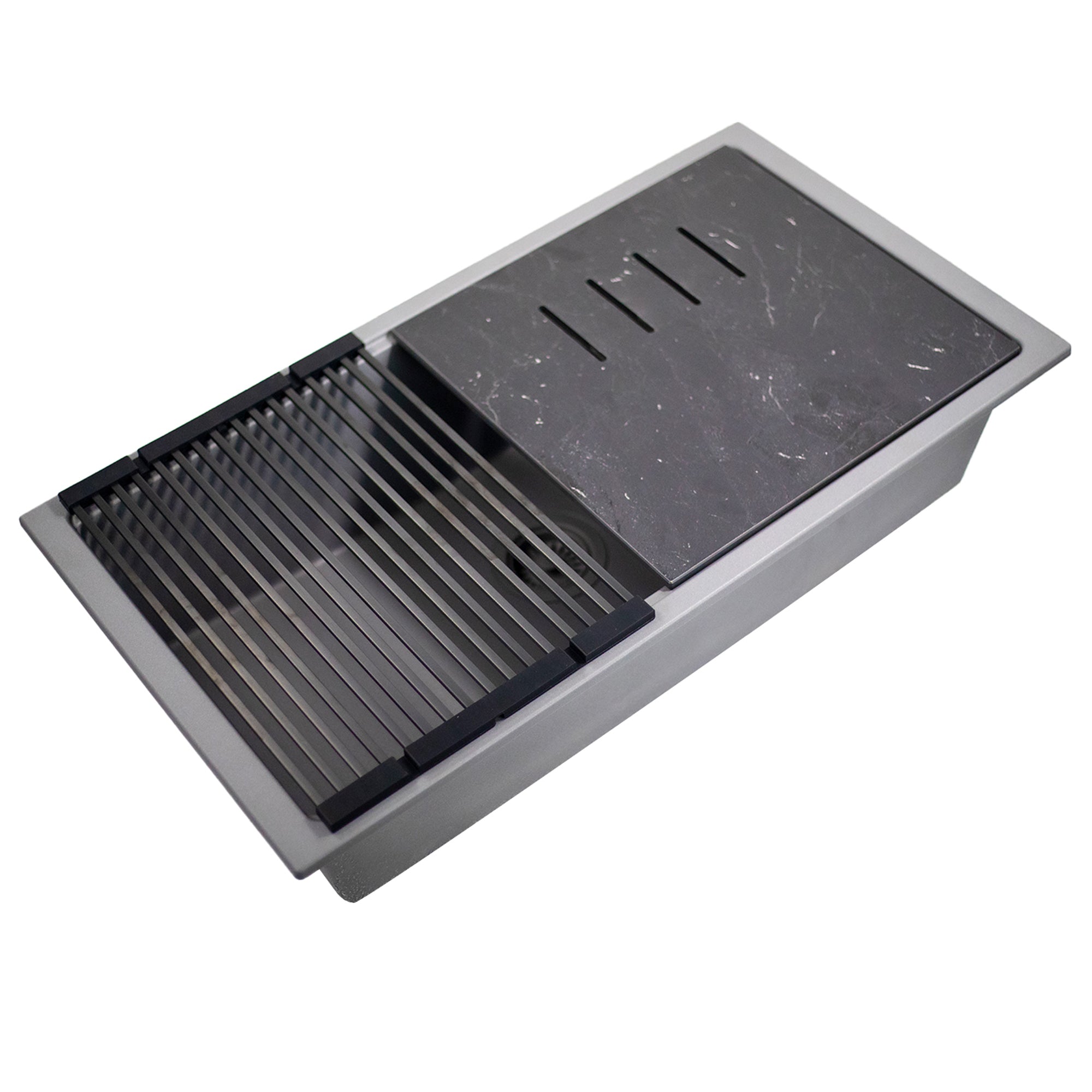 Alternate Image for Nantucket Sinks Plymouth 34" Undermount Granite Composite Workstation Kitchen Sink with Accessories, Titanium Grey, PR3419-TI-UM