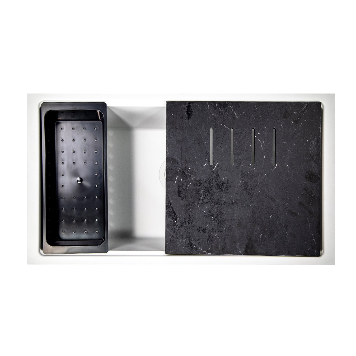 Alternate Image for Nantucket Sinks Plymouth 34" Undermount Granite Composite Workstation Kitchen Sink with Accessories, White, PR3419-W-UM