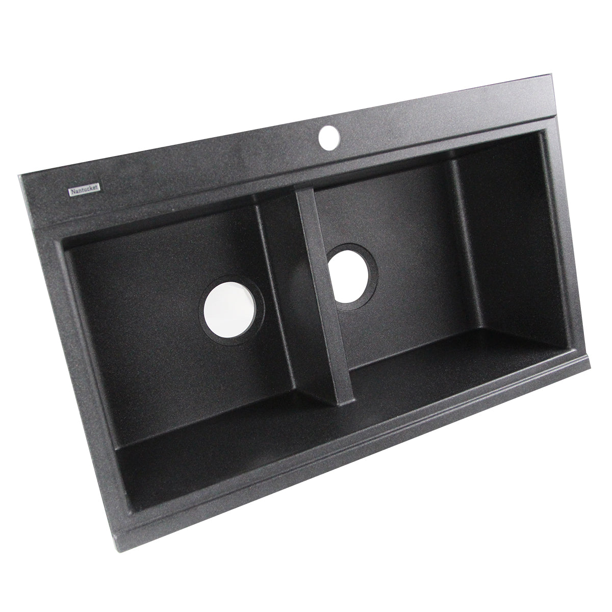 Alternate Image for Nantucket Sinks Plymouth 34" Granite Composite Kitchen Sink, 50/50 Double Bowl, Black, PR3420PS-BL