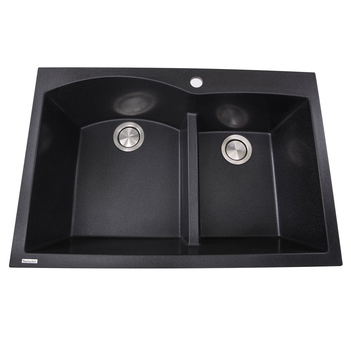 Nantucket Sinks Plymouth 33" Granite Composite Kitchen Sink, 60/40 Double Bowl, Black, PR6040-BL
