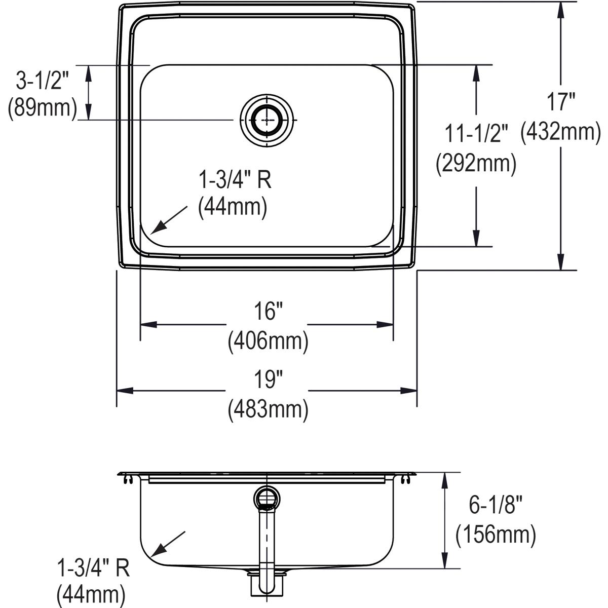 Alternate Image for Elkay Celebrity 19" Stainless Steel Bathroom Sink, Brushed Satin, 3 Faucet Hole, PSLVR19173
