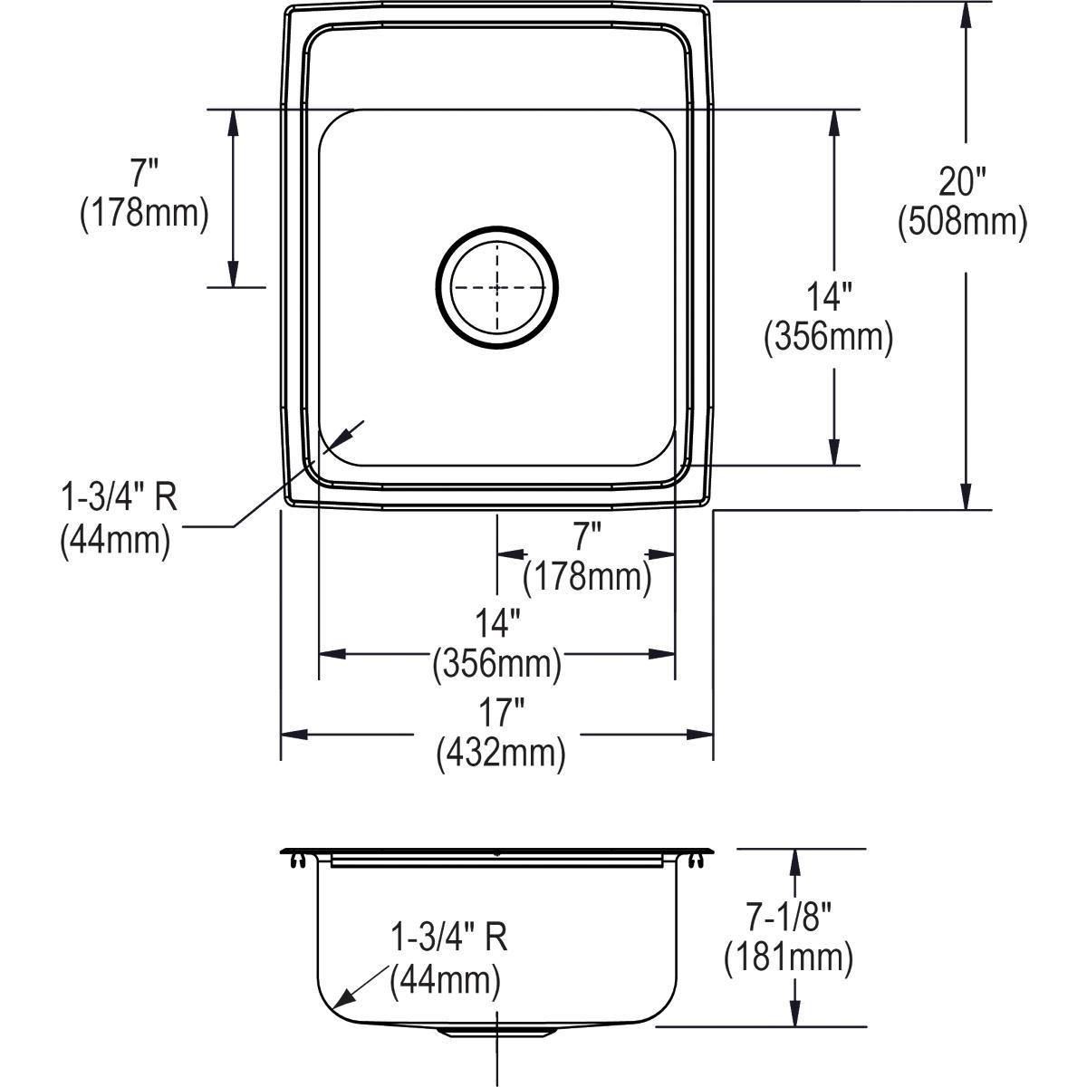Alternate Image for Elkay Celebrity 17" Stainless Steel Kitchen Sink, 20 Gauge, Brushed Satin, 3 Faucet Hole, PSR17203
