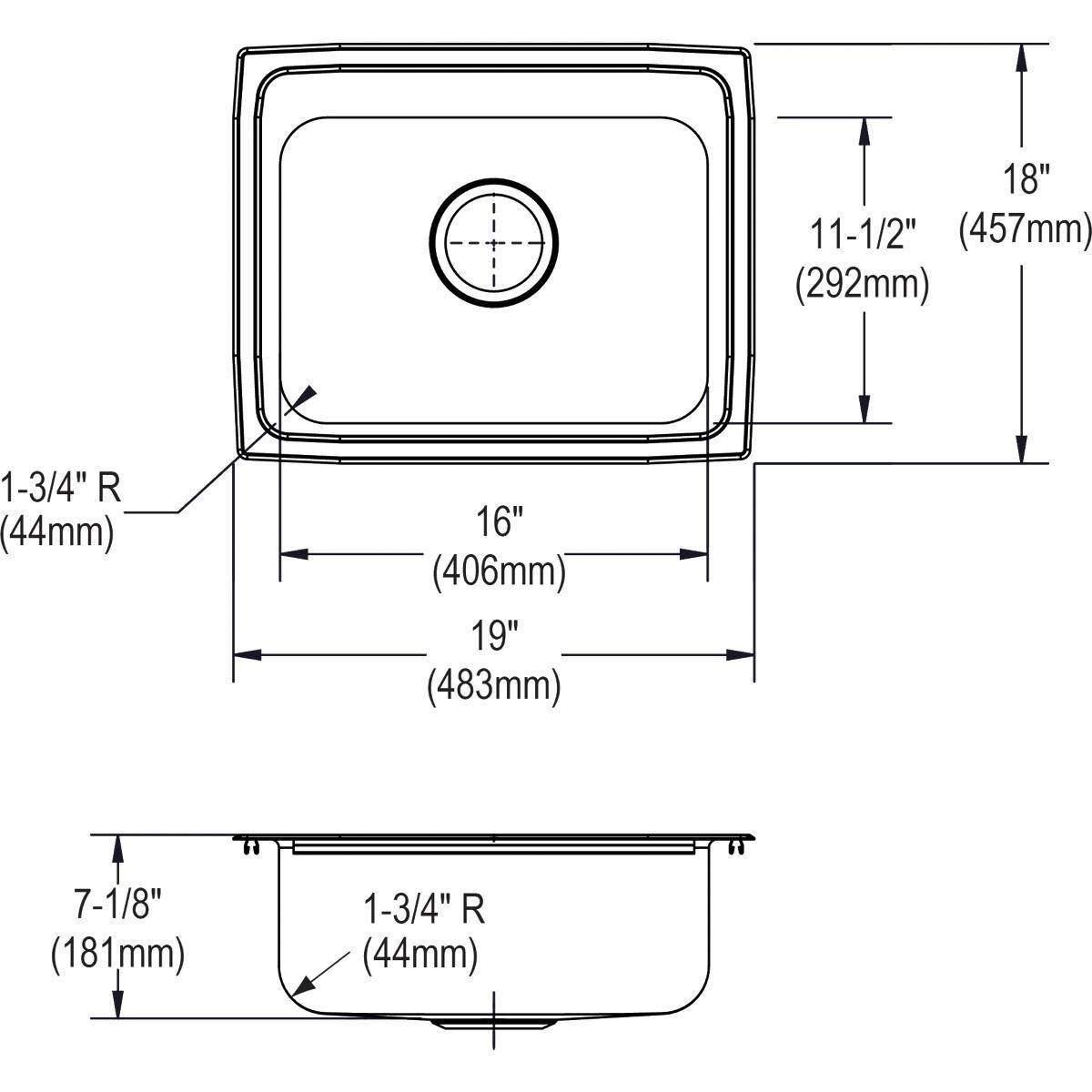 Alternate Image for Elkay Celebrity 19" Stainless Steel Kitchen Sink, 20 Gauge, Brushed Satin, 3 Faucet Hole, PSR19183
