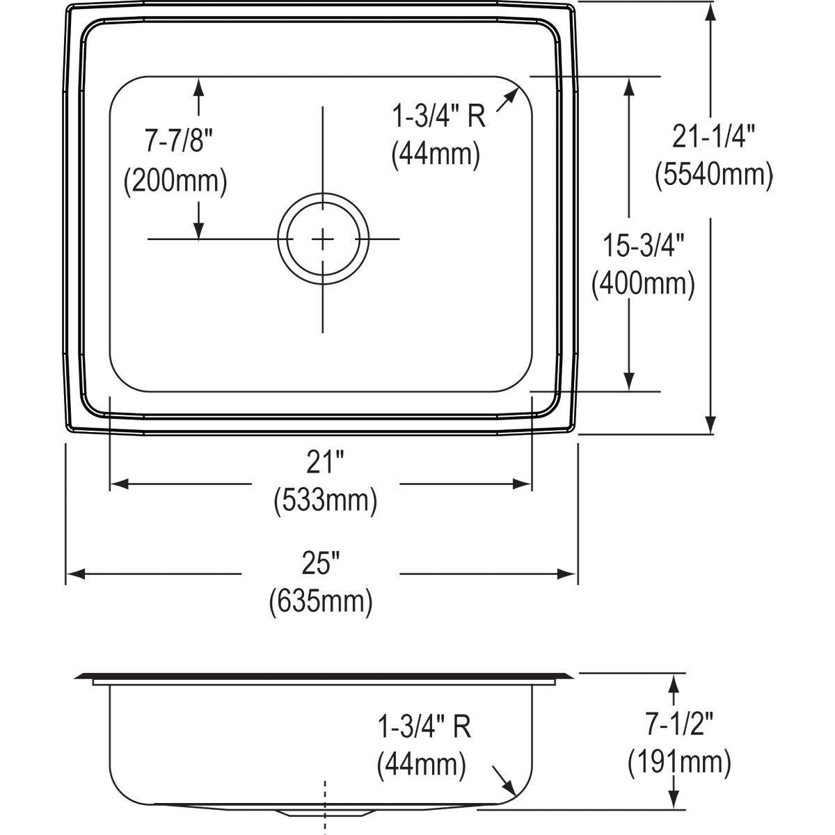 Alternate Image for Elkay Celebrity 25" Stainless Steel Kitchen Sink, 20 Gauge, Brushed Satin, 3 Faucet Hole, PSR25213