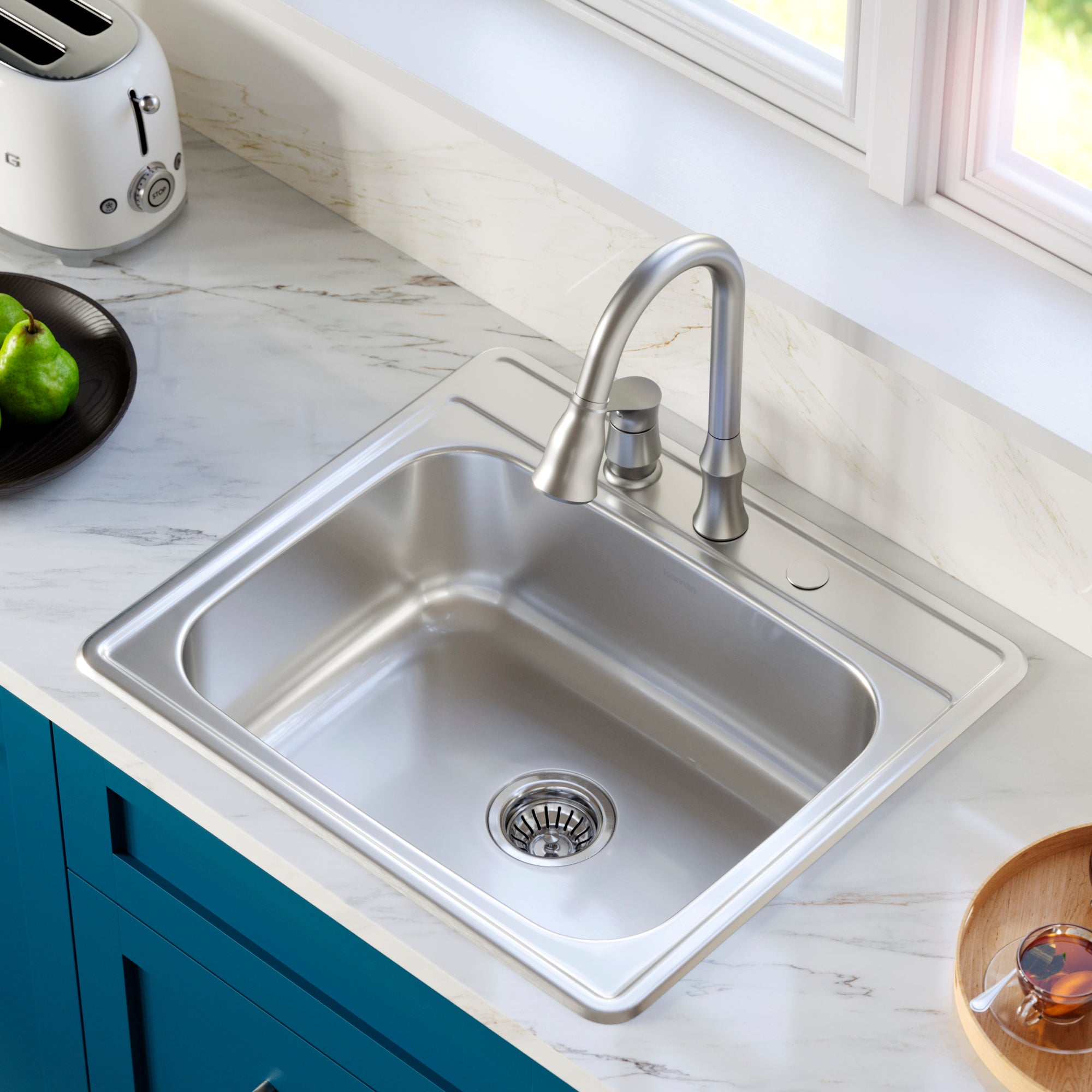 Karran Profile 25" Drop In/Topmount Stainless Steel Kitchen Sink with Accessories, 18 Gauge, PT30-PK1