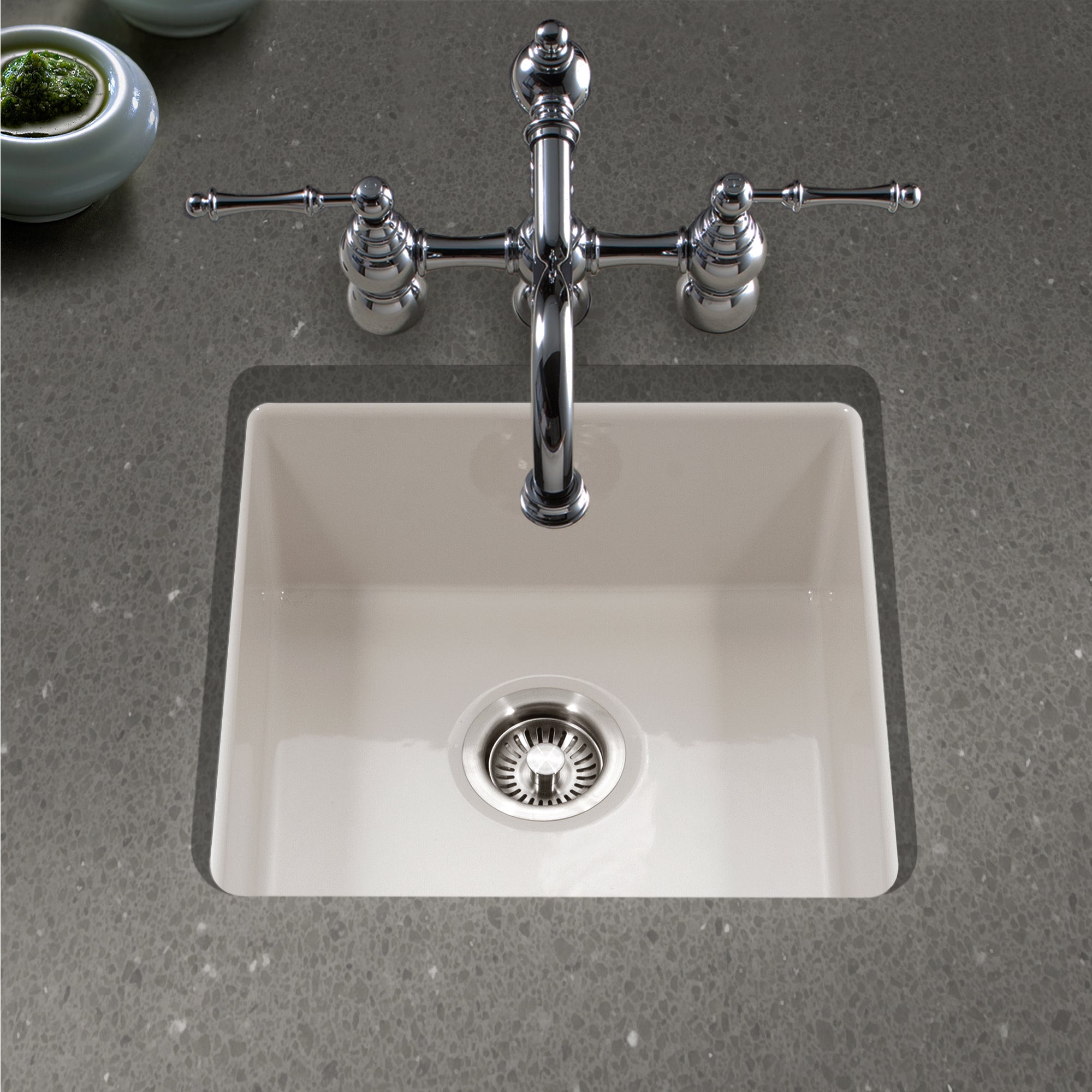 Houzer Platus 18" Square Fireclay Bar/Prep Sink, Biscuit, PTB-2020 BQ