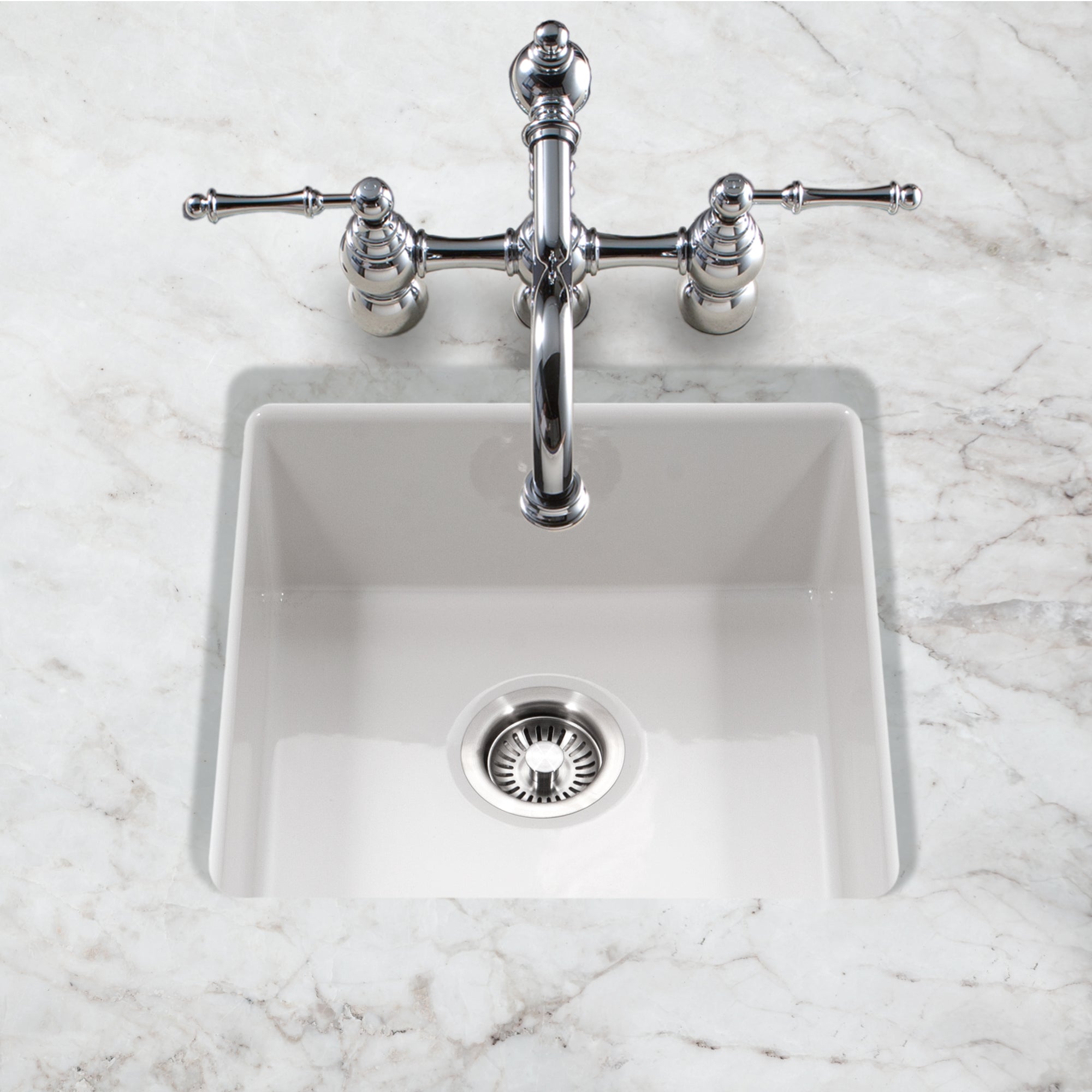 Houzer Platus 18" Square Fireclay Bar/Prep Sink, White, PTB-2020 WH
