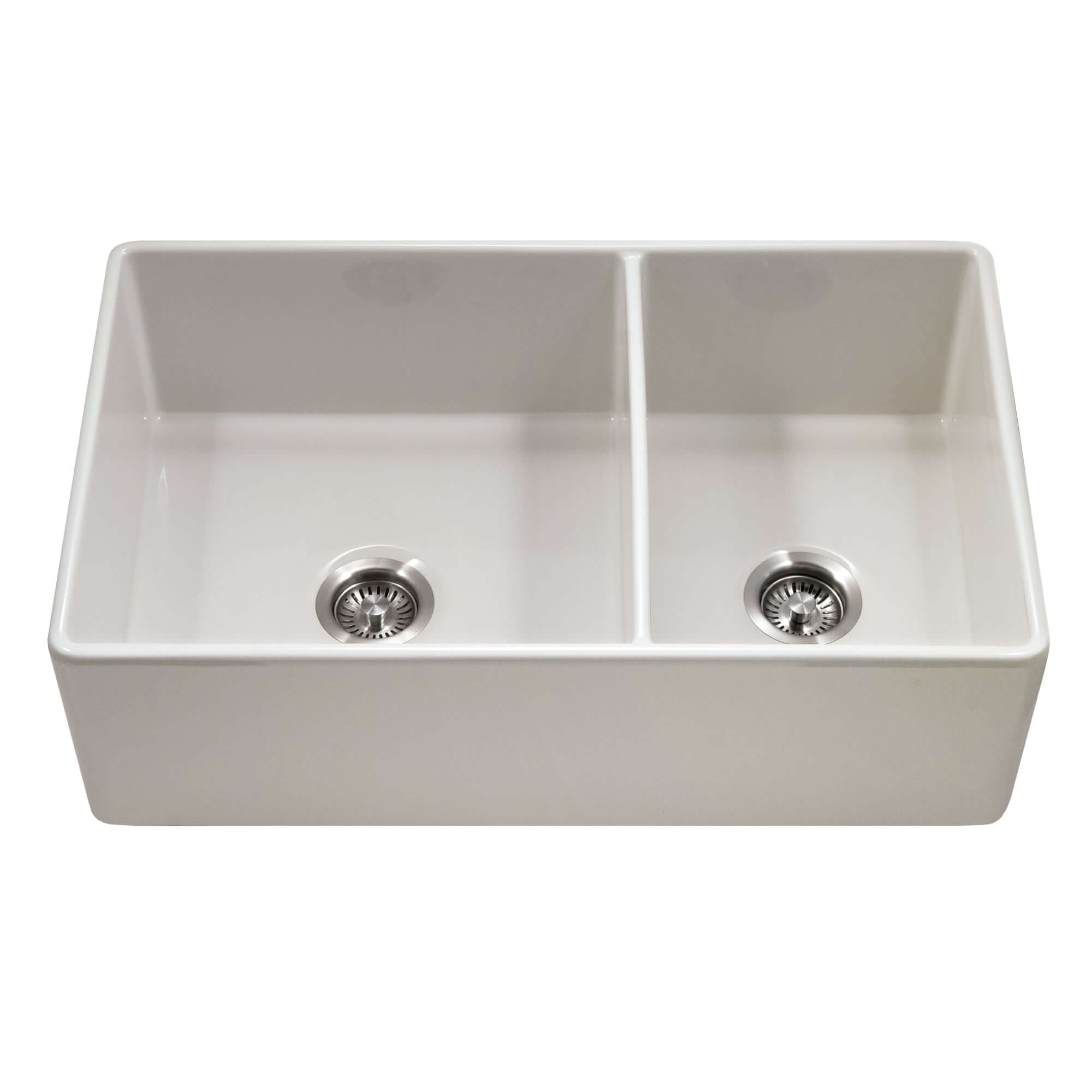 Houzer Platus 20" Fireclay Farmhouse Sink, 60/40 Double Bowl, Biscuit, PTD-6040 BQ