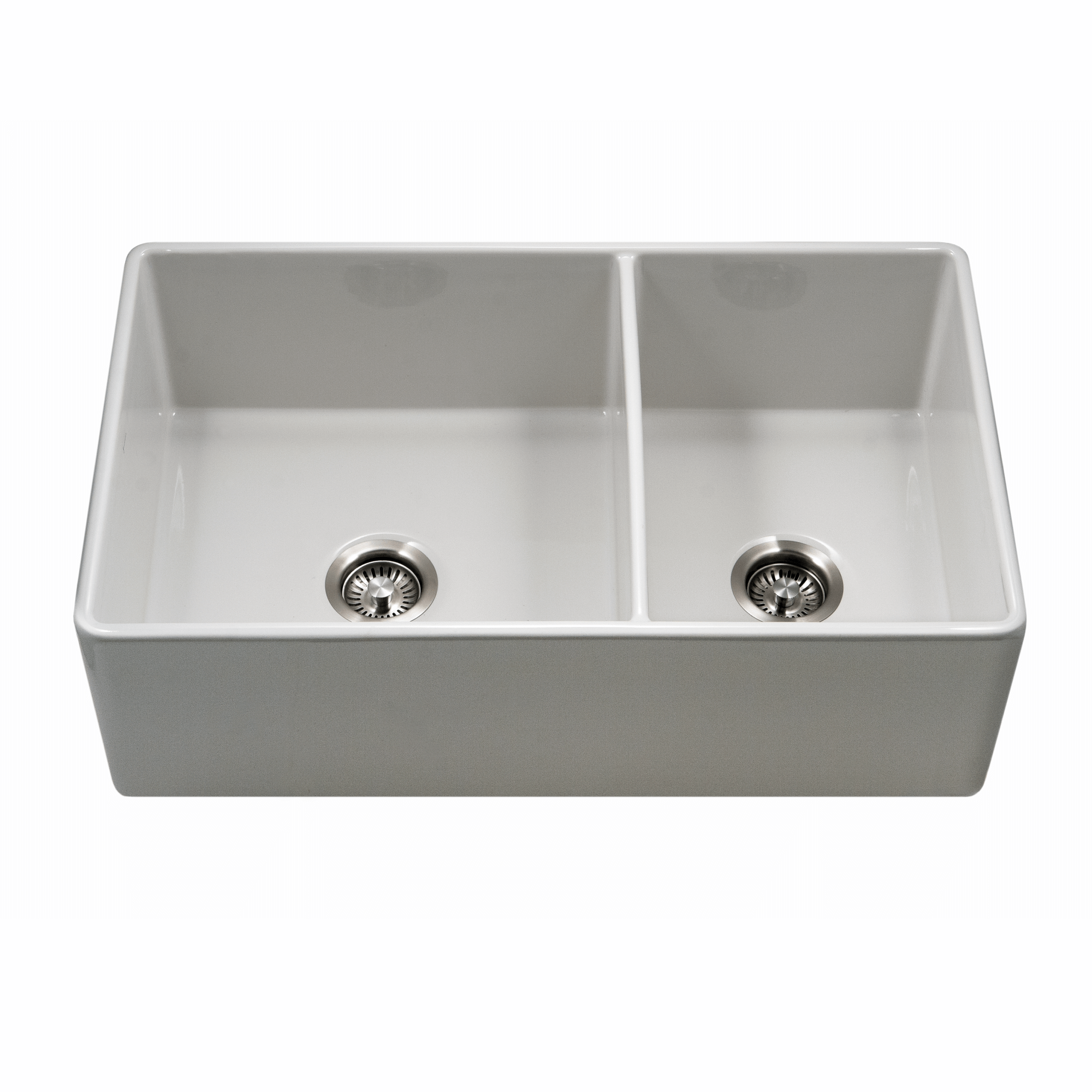 Houzer Platus 20" Fireclay Farmhouse Sink, 60/40 Double Bowl, White, PTD-6040 WH