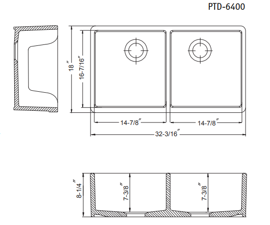 Alternate Image for Houzer Platus 32" Fireclay 50/50 Low Divide Double Bowl Farmhouse Kitchen Sink, Biscuit, PTD-6400 BQ
