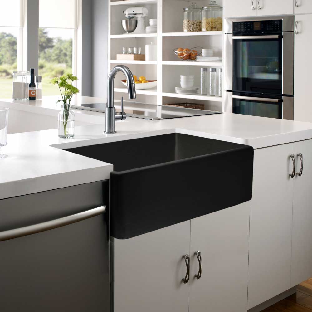 Houzer 33" Fireclay Single Bowl Farmhouse Kitchen Sink, Black, Platus Series, PTG-4300 BL - The Sink Boutique