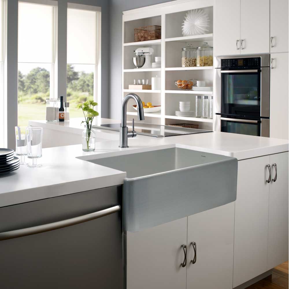 Houzer 33" Fireclay Single Bowl Farmhouse Kitchen Sink, Grey, Platus Series, PTG-4300 GR - The Sink Boutique