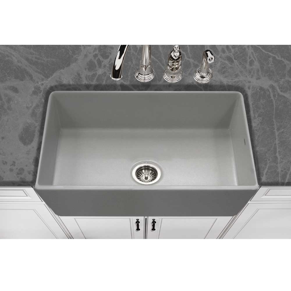 Alternate Image for Houzer 33" Fireclay Single Bowl Farmhouse Kitchen Sink, Gray, Platus Series, PTG-4300 GR