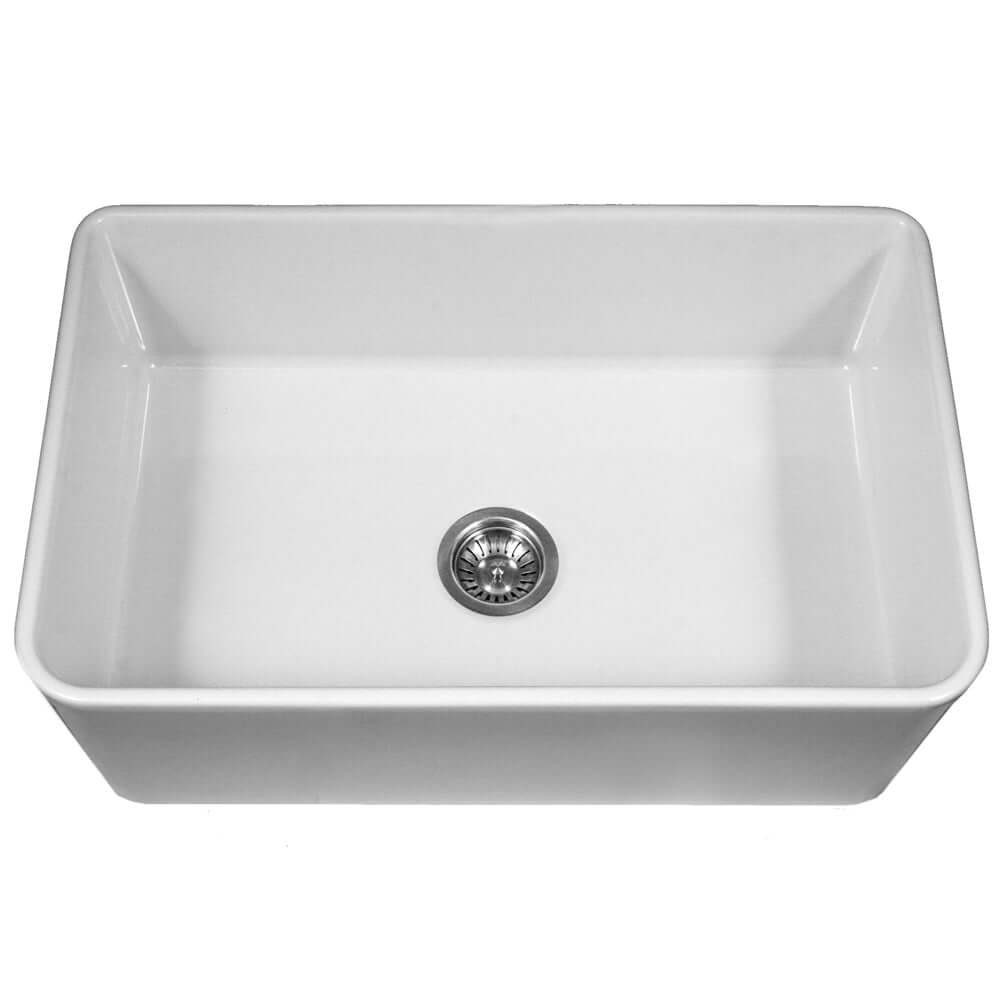 Houzer 33" Fireclay Farmhouse Apron Front Single Bowl Kitchen Sink, White, PTG-4300 WH - Top View | The Sink Boutique