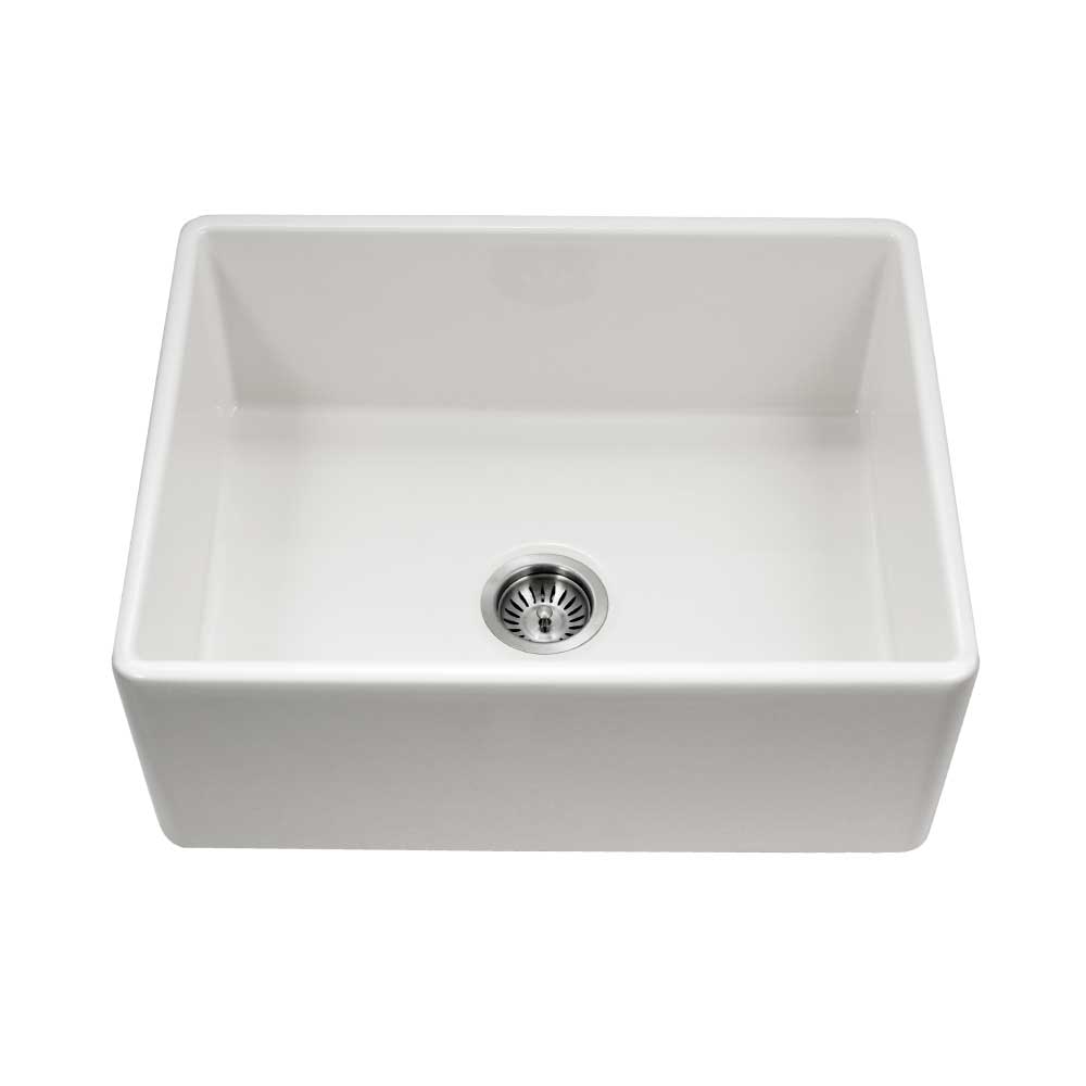 Houzer 26" Fireclay Single Bowl Farmhouse Kitchen Sink, White, Platus Series, PTS-2600 WH