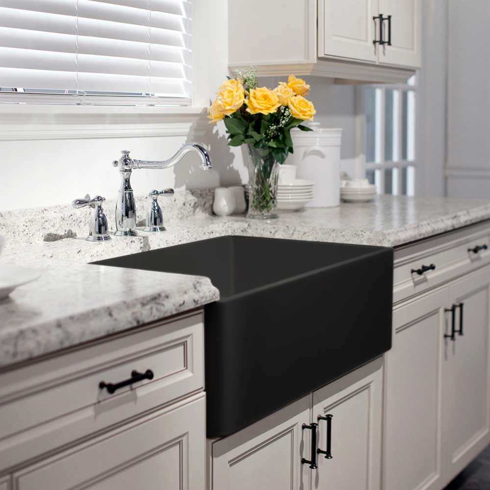 Alternate Image for Houzer 30" Fireclay Single Bowl Farmhouse Kitchen Sink, Black, Platus Series, PTS-4100 BL