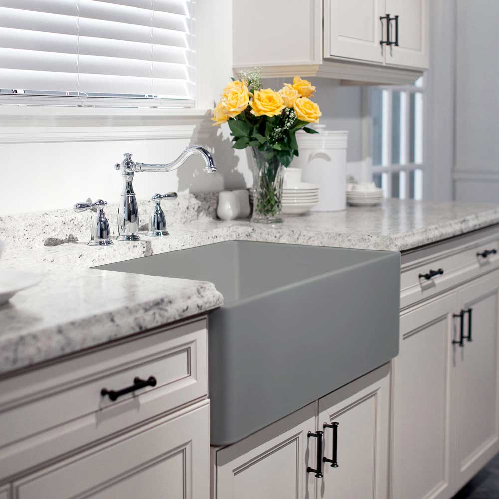 Alternate Image for Houzer 30" Fireclay Single Bowl Farmhouse Kitchen Sink, Grey, Platus Series, PTS-4100 GR