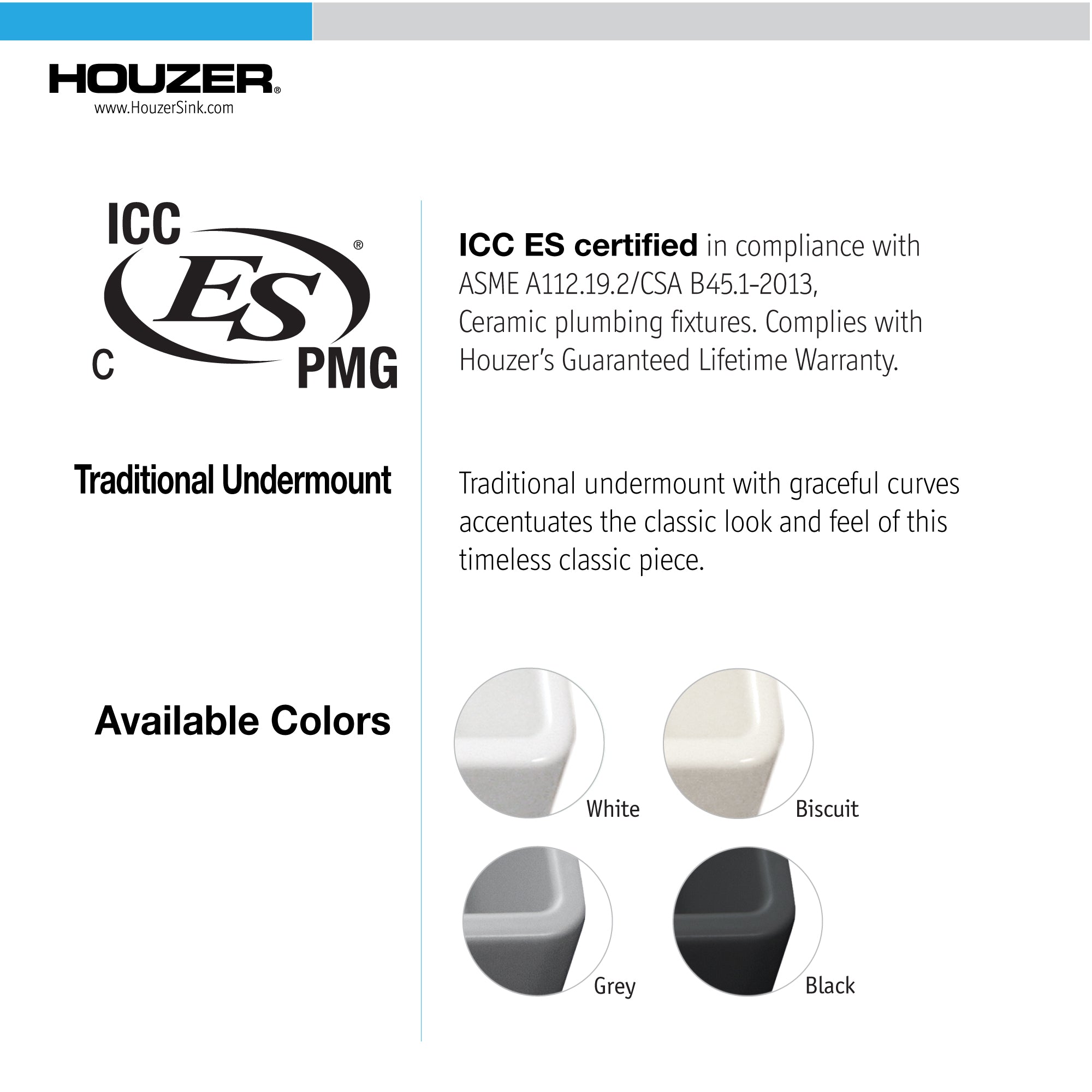 Alternate Image for Houzer Platus 18" Undermount Fireclay Kitchen Sink, Gray, PTU-2800 GR