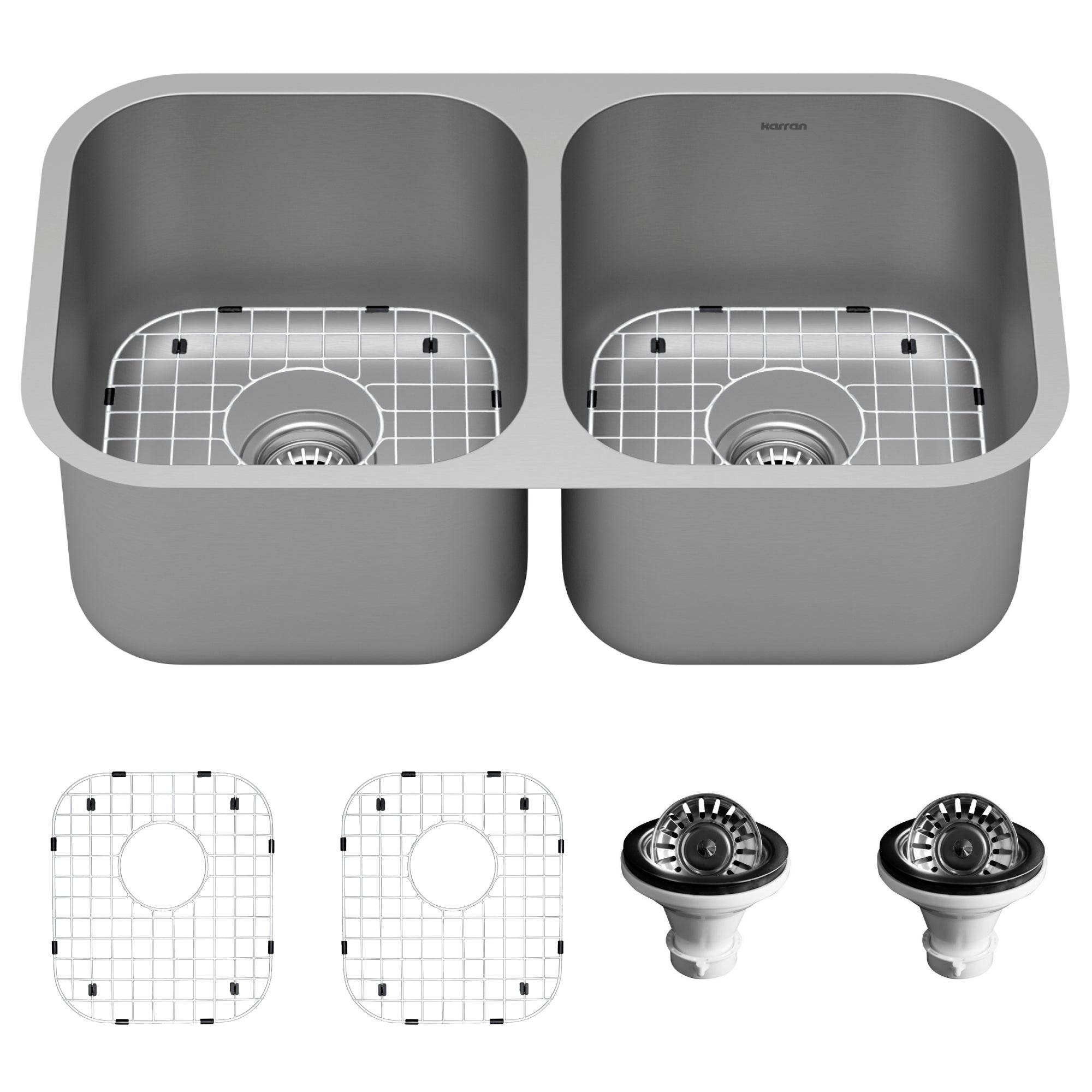 Karran Profile 32" Undermount Stainless Steel Kitchen Sink with Accessories, 50/50 Double Bowl, 18 Gauge, PU21-PK1