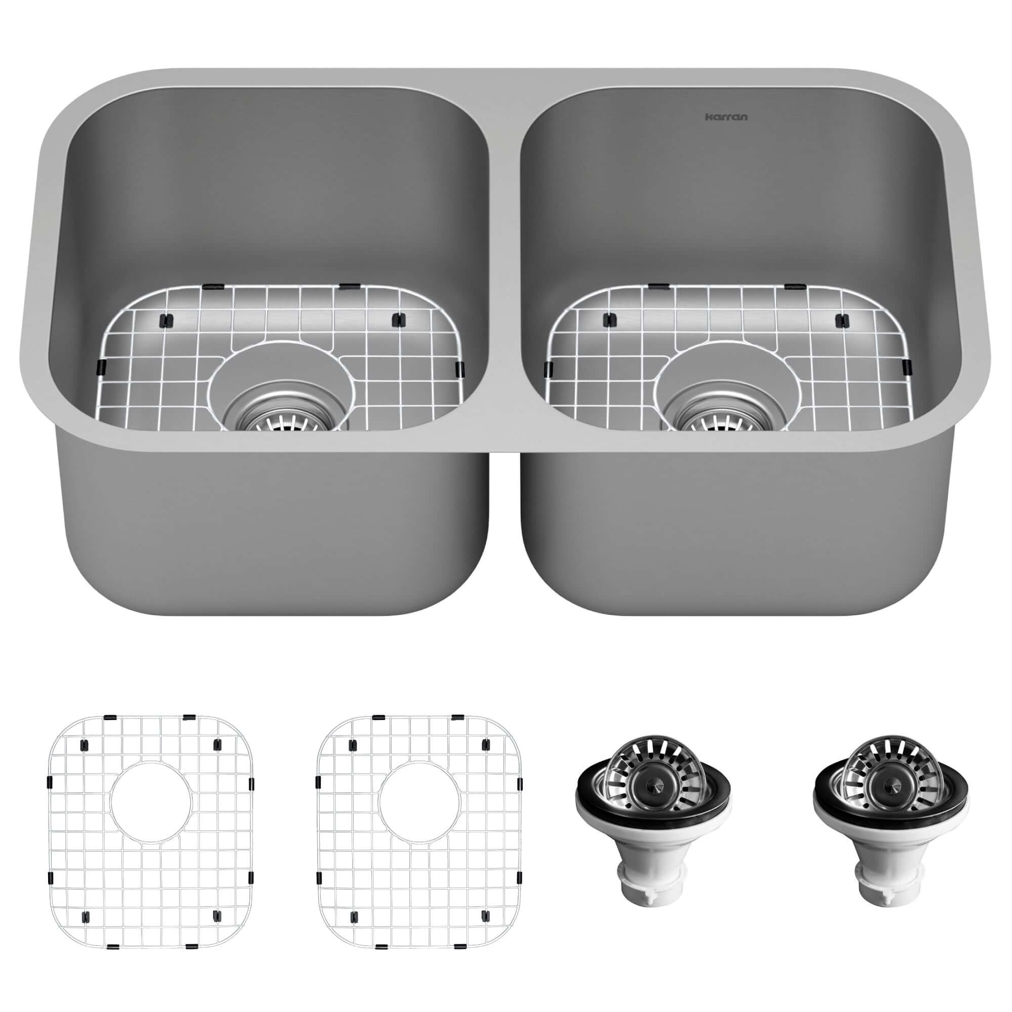 Alternate Image for Karran Profile 32" Undermount Stainless Steel Kitchen Sink with Accessories, 50/50 Double Bowl, 16 Gauge, PU51-PK1