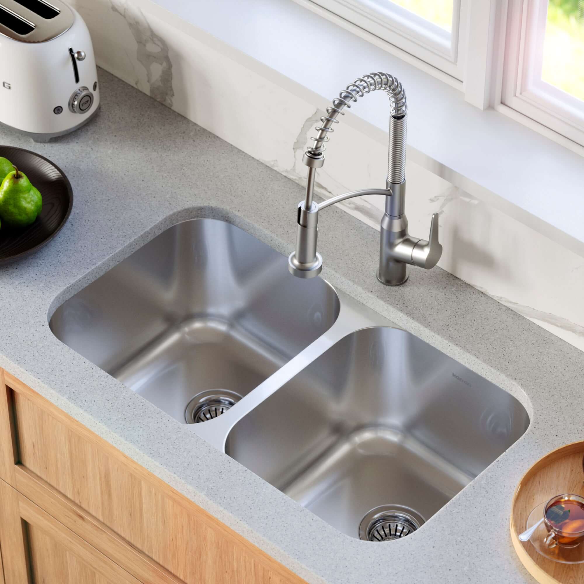 Alternate Image for Karran Profile 32" Undermount Stainless Steel Kitchen Sink with Accessories, 50/50 Double Bowl, 16 Gauge, PU51-PK1