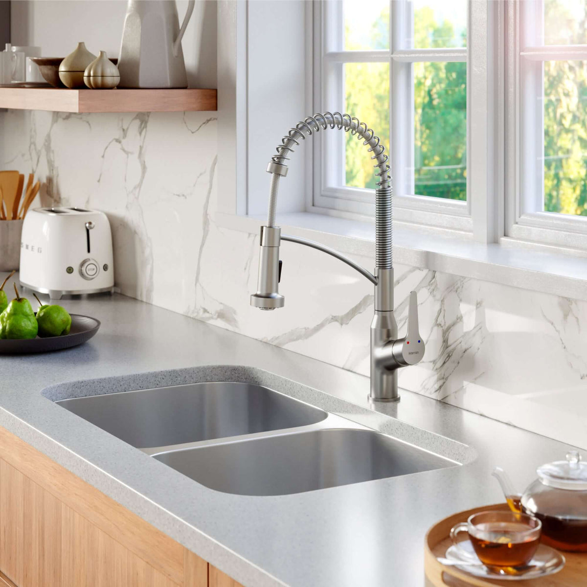 Alternate Image for Karran Profile 32" Undermount Stainless Steel Kitchen Sink with Accessories, 50/50 Double Bowl, 16 Gauge, PU51-PK1