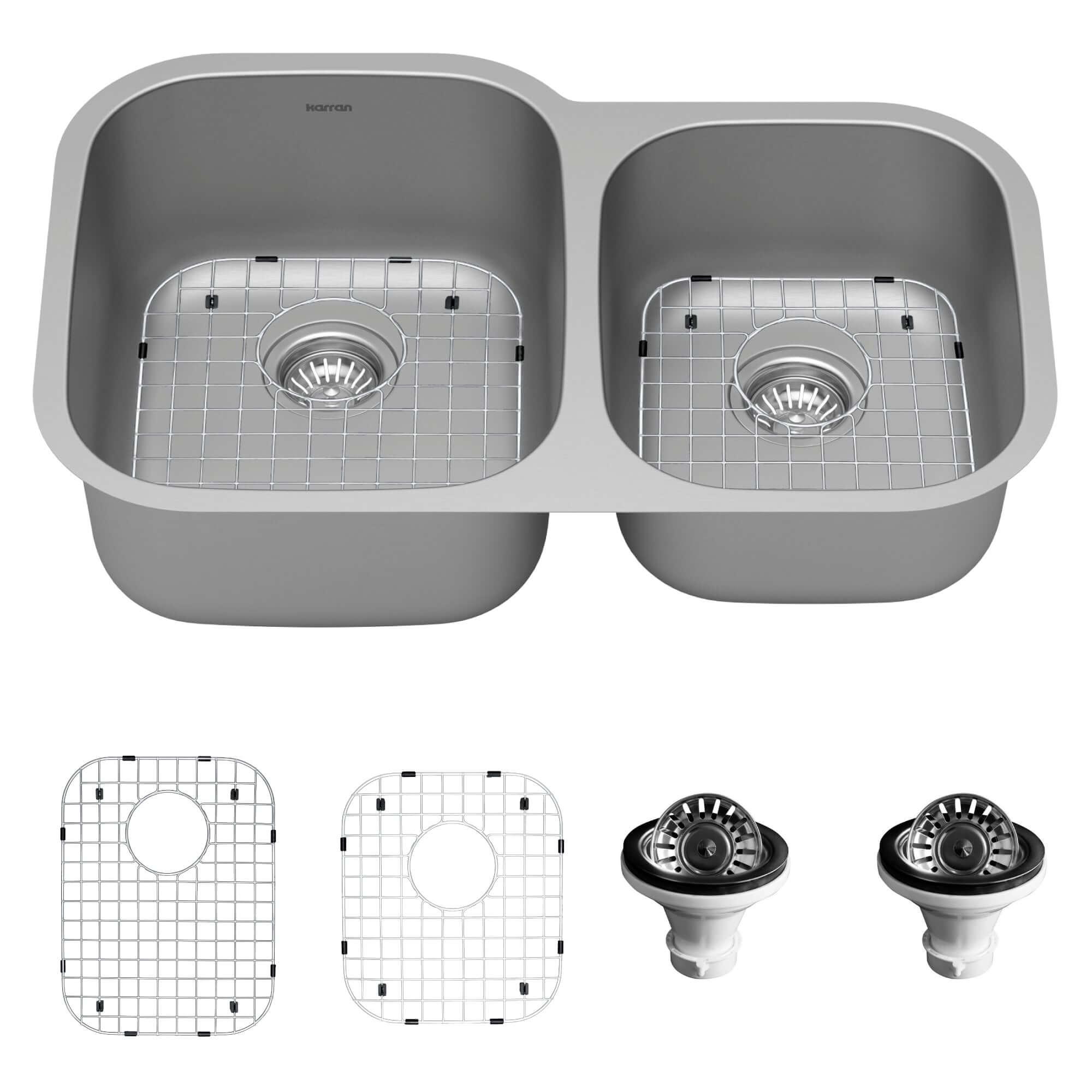 Alternate Image for Karran Profile 32" Undermount Stainless Steel Kitchen Sink with Accessories, 60/40 Double Bowl, 16 Gauge, PU53R-PK1