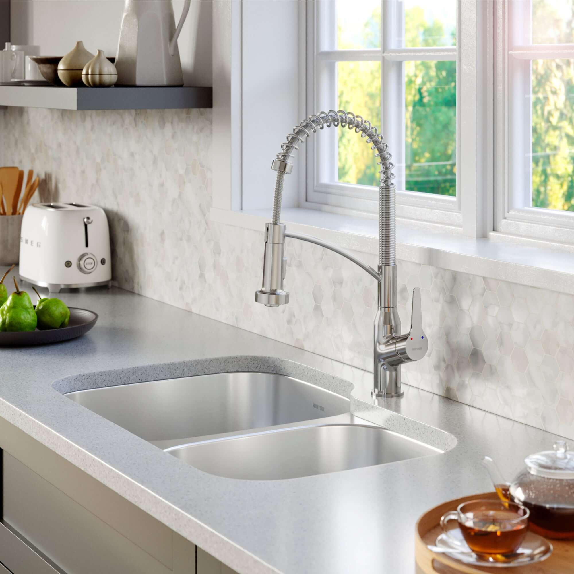Alternate Image for Karran Profile 32" Undermount Stainless Steel Kitchen Sink with Accessories, 60/40 Double Bowl, 16 Gauge, PU53R-PK1