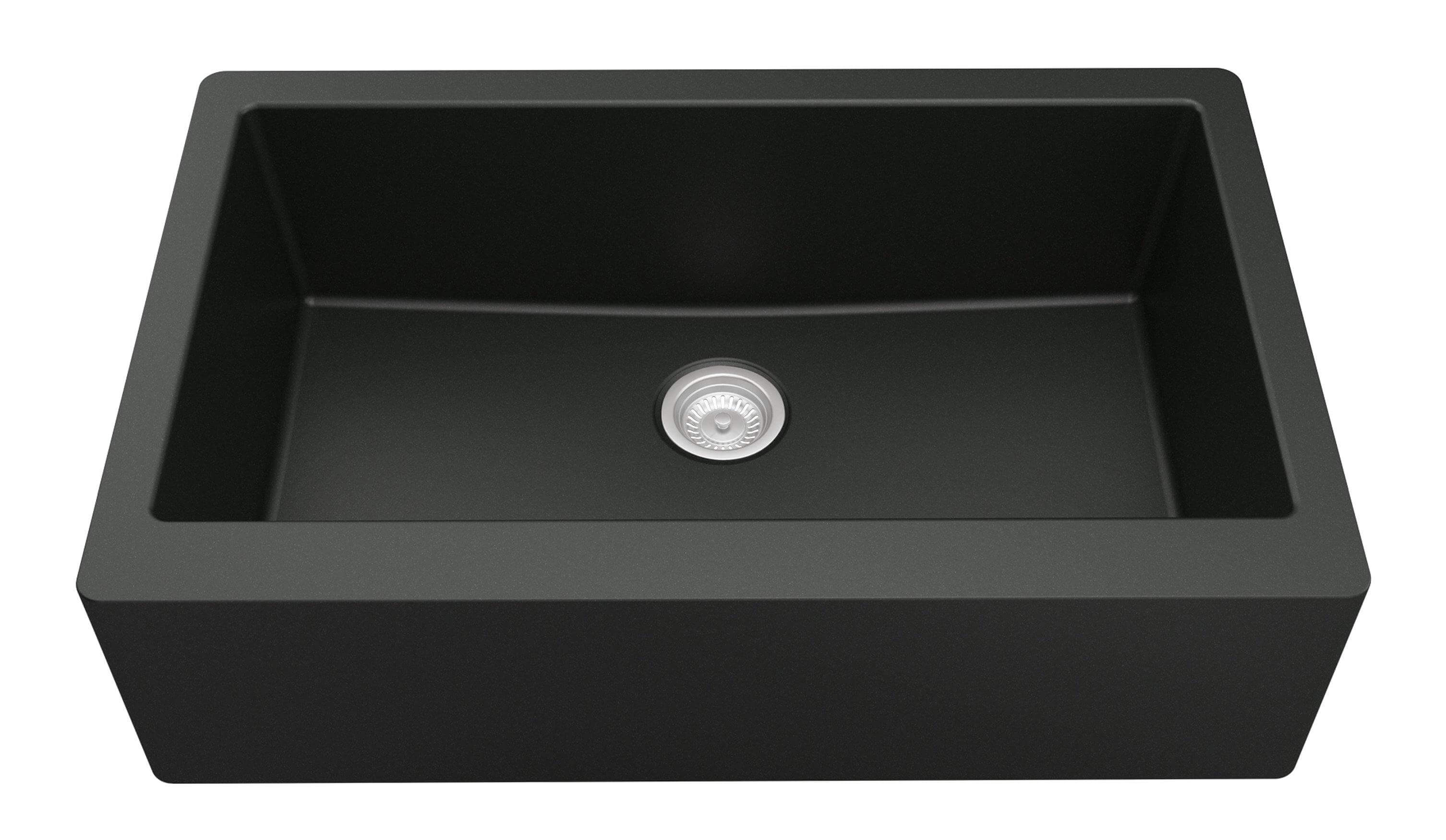 Karran 34" Quartz Composite Farmhouse Sink, Black, QA-740-BL