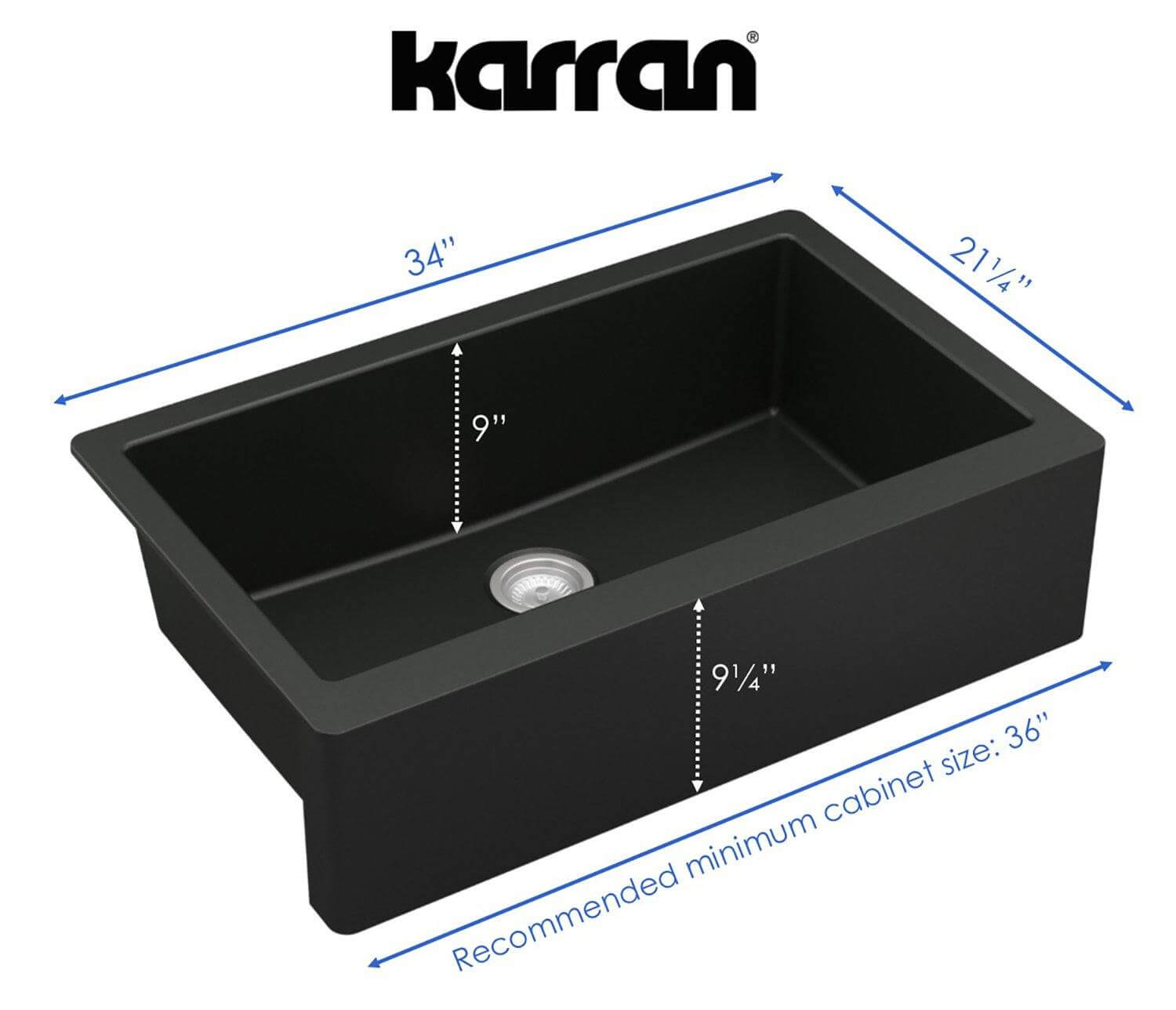Alternate Image for Karran 34" Quartz Composite Farmhouse Sink, Black, QA-740-BL