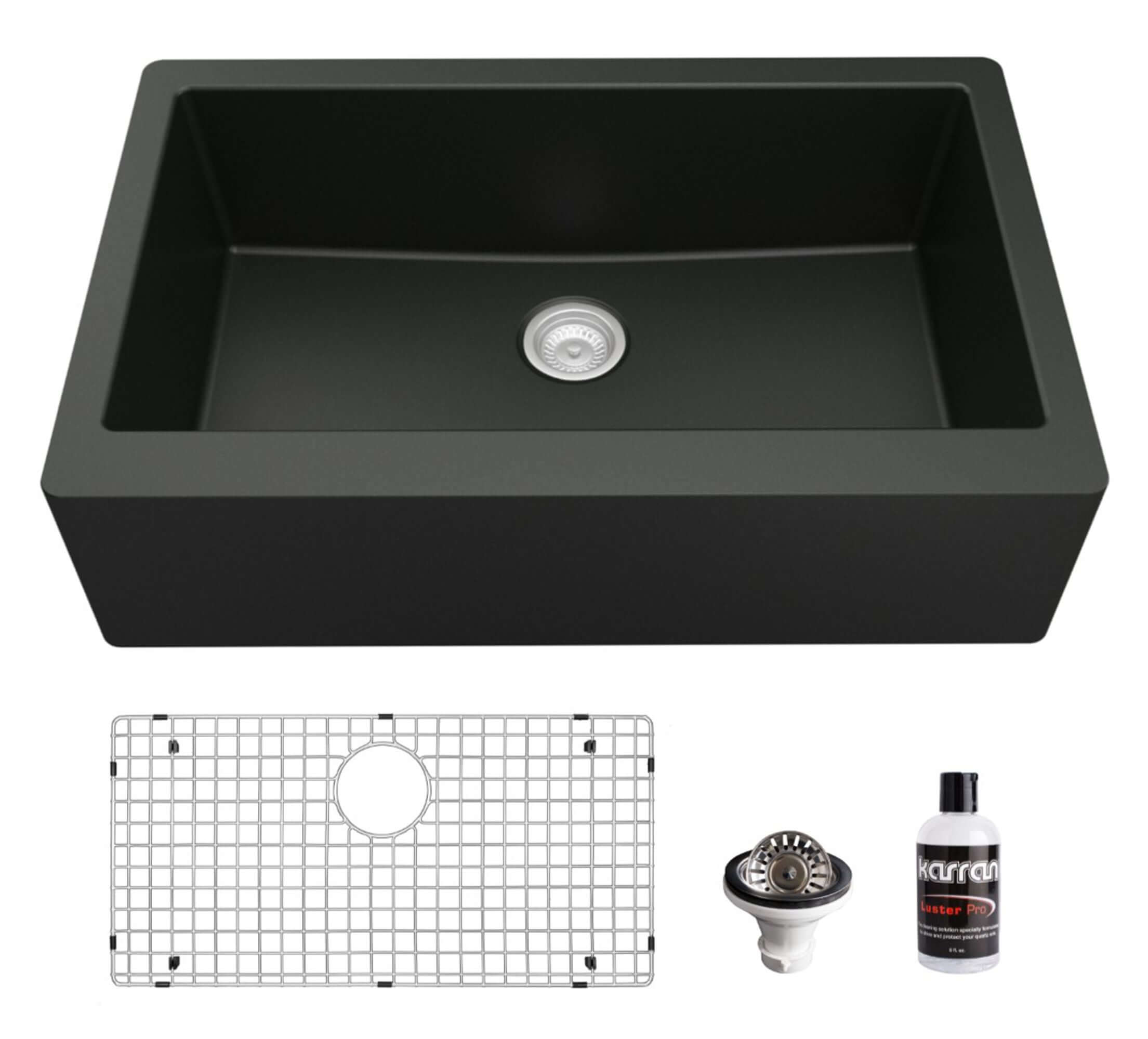 Karran 34" Quartz Composite Farmhouse Sink, Black, QA-740-BL-PK1