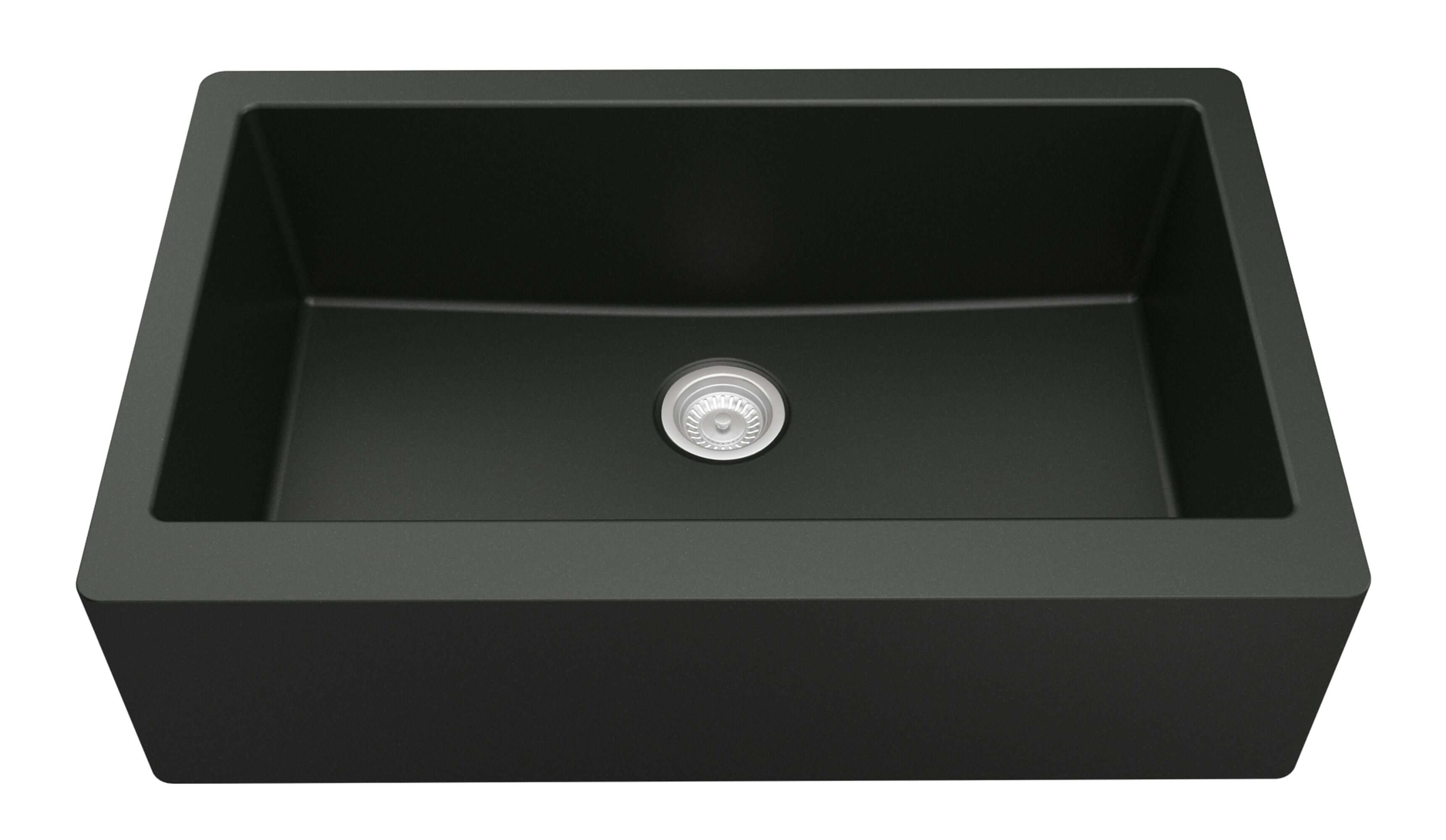 Karran 34" Quartz Composite Farmhouse Sink, Black, QA-740-BL-PK1
