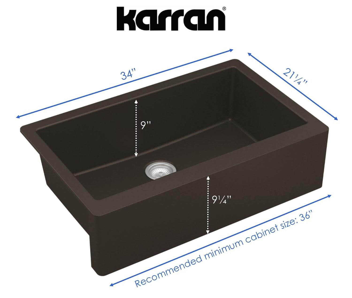 Alternate Image for Karran 34" Quartz Composite Farmhouse Sink, Brown, QA-740-BR