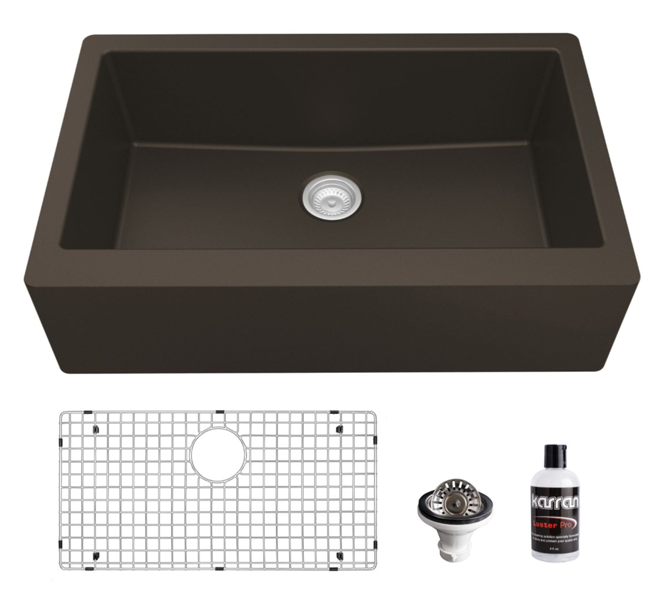 Karran 34" Quartz Composite Farmhouse Sink, Brown, QA-740-BR-PK1