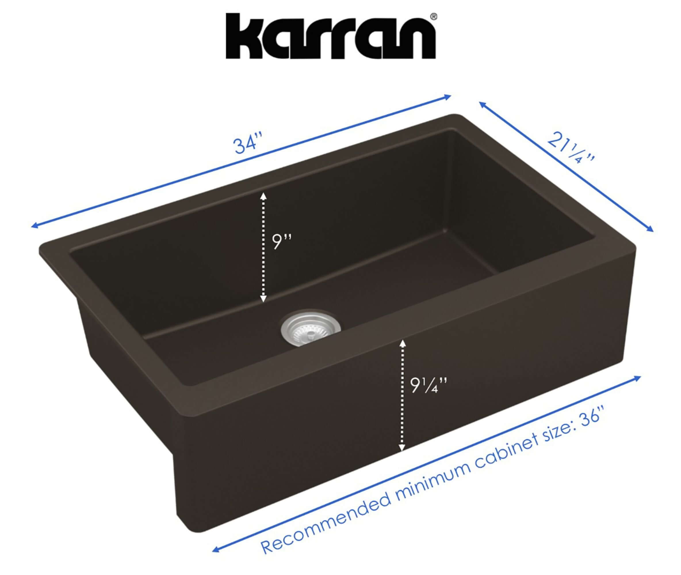 Alternate Image for Karran 34" Quartz Composite Farmhouse Sink, Brown, QA-740-BR-PK1