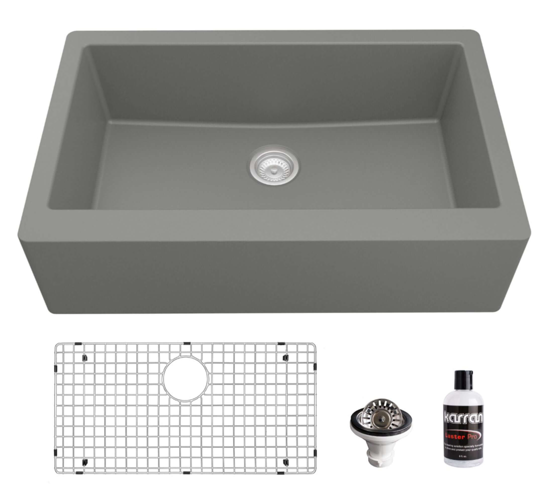 Alternate Image for Karran 34" Quartz Composite Farmhouse Sink, Grey, QA-740-GR-PK1