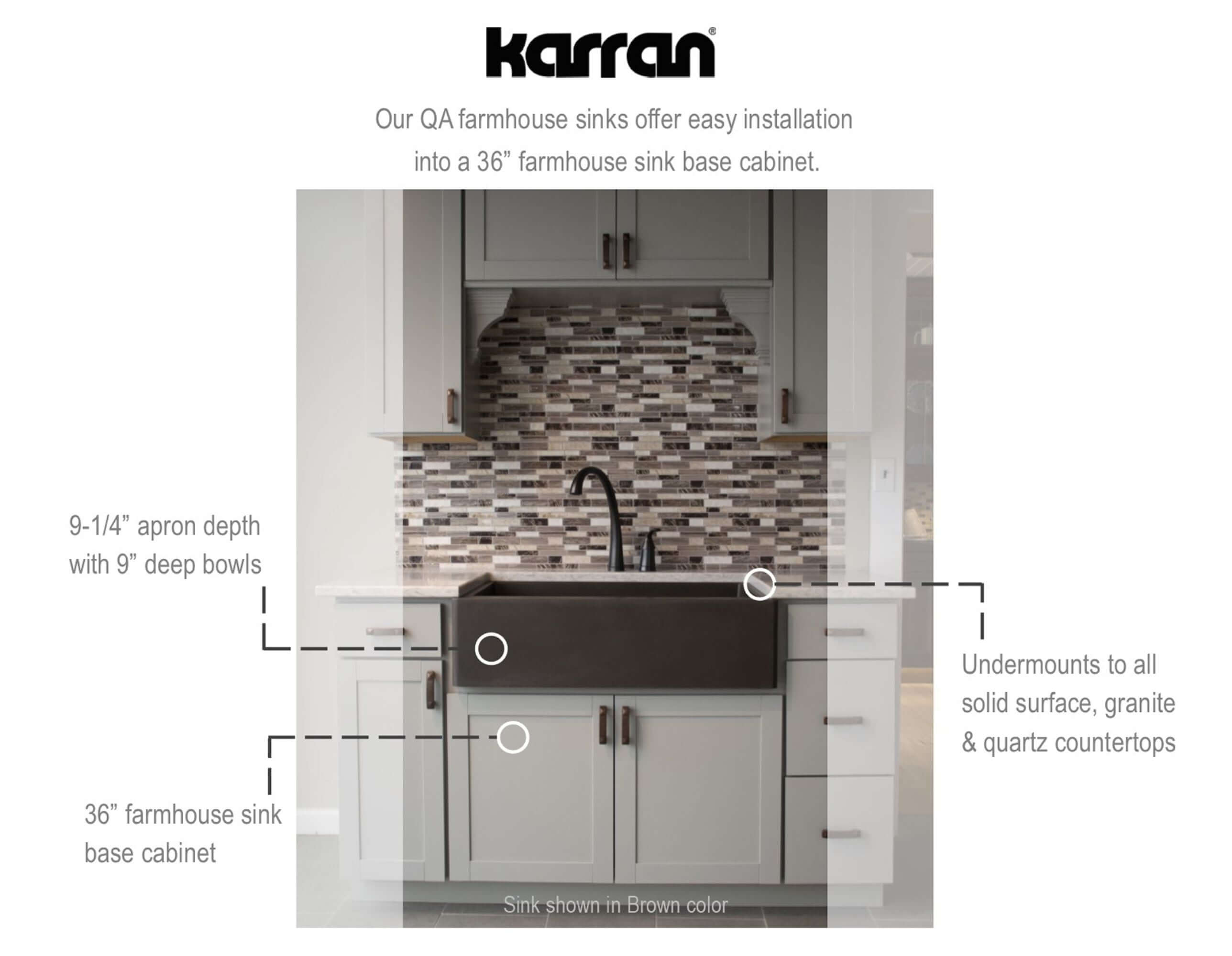 Alternate Image for Karran 34" Quartz Composite Farmhouse Sink, Grey, QA-740-GR-PK1