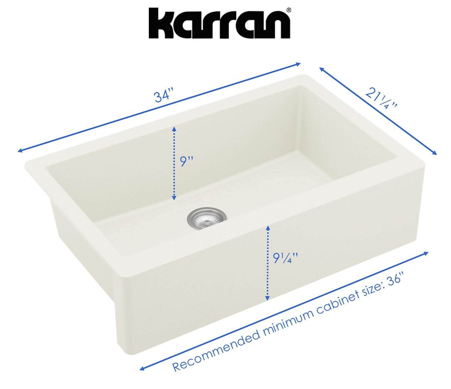 Alternate Image for Karran 34" Quartz Composite Farmhouse Sink, White, QA-740-WH