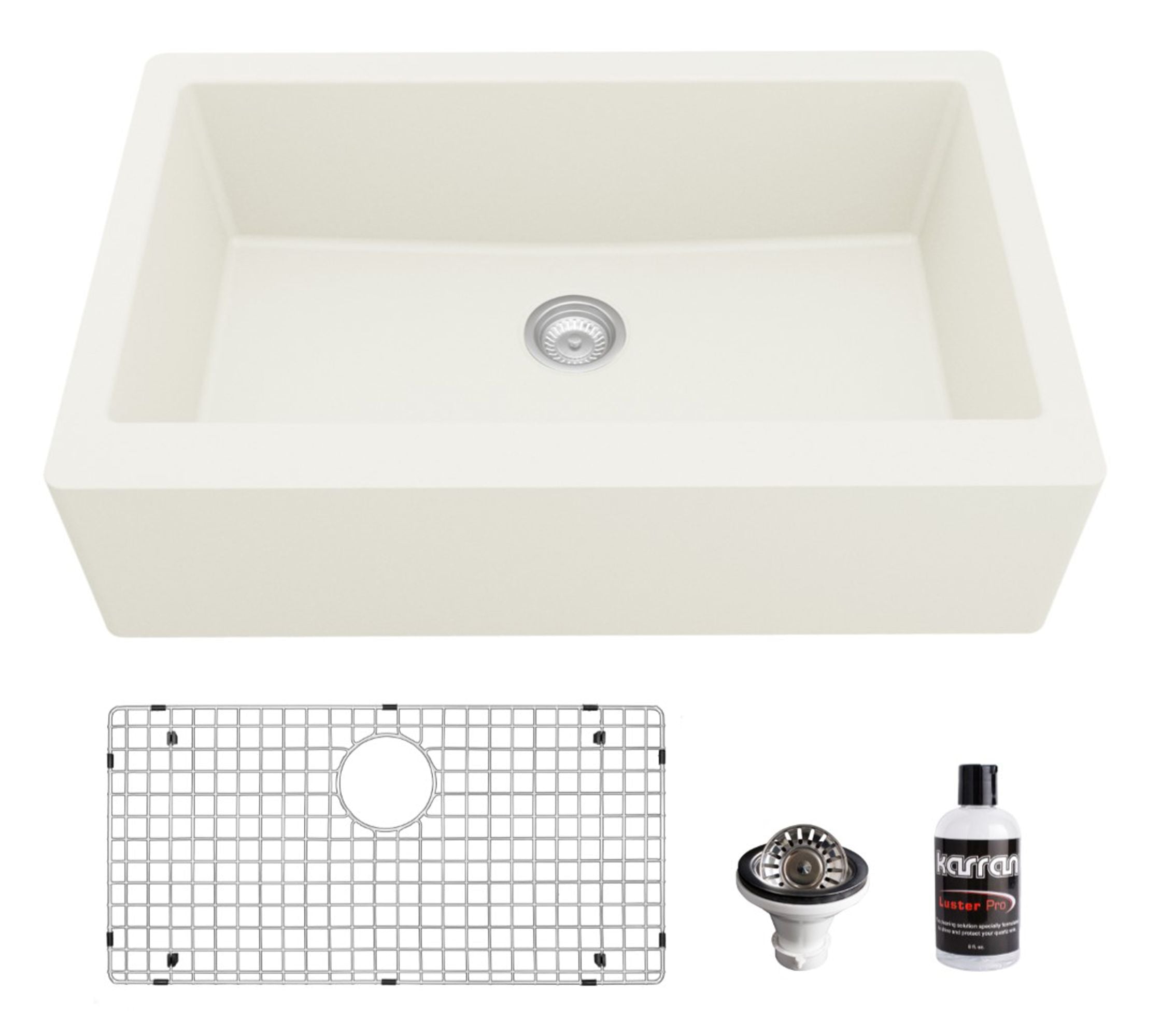Karran 34" Quartz Composite Farmhouse Sink, White, QA-740-WH-PK1