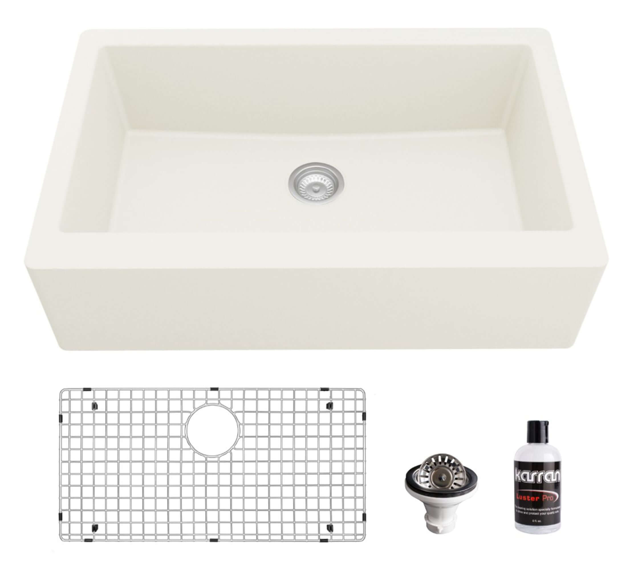 Alternate Image for Karran 34" Quartz Composite Farmhouse Sink, White, QA-740-WH-PK1