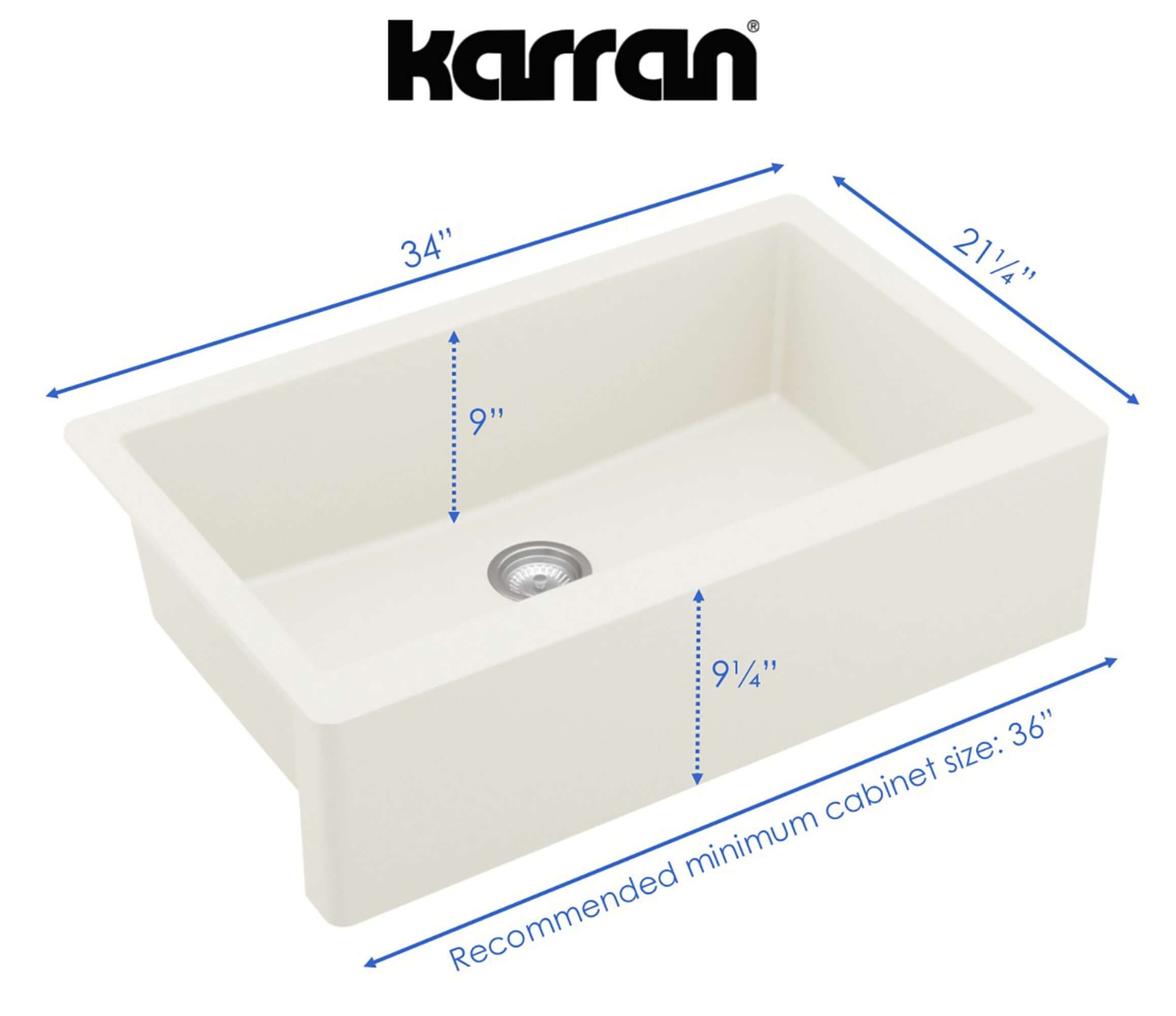Alternate Image for Karran 34" Quartz Composite Farmhouse Sink, White, QA-740-WH-PK1